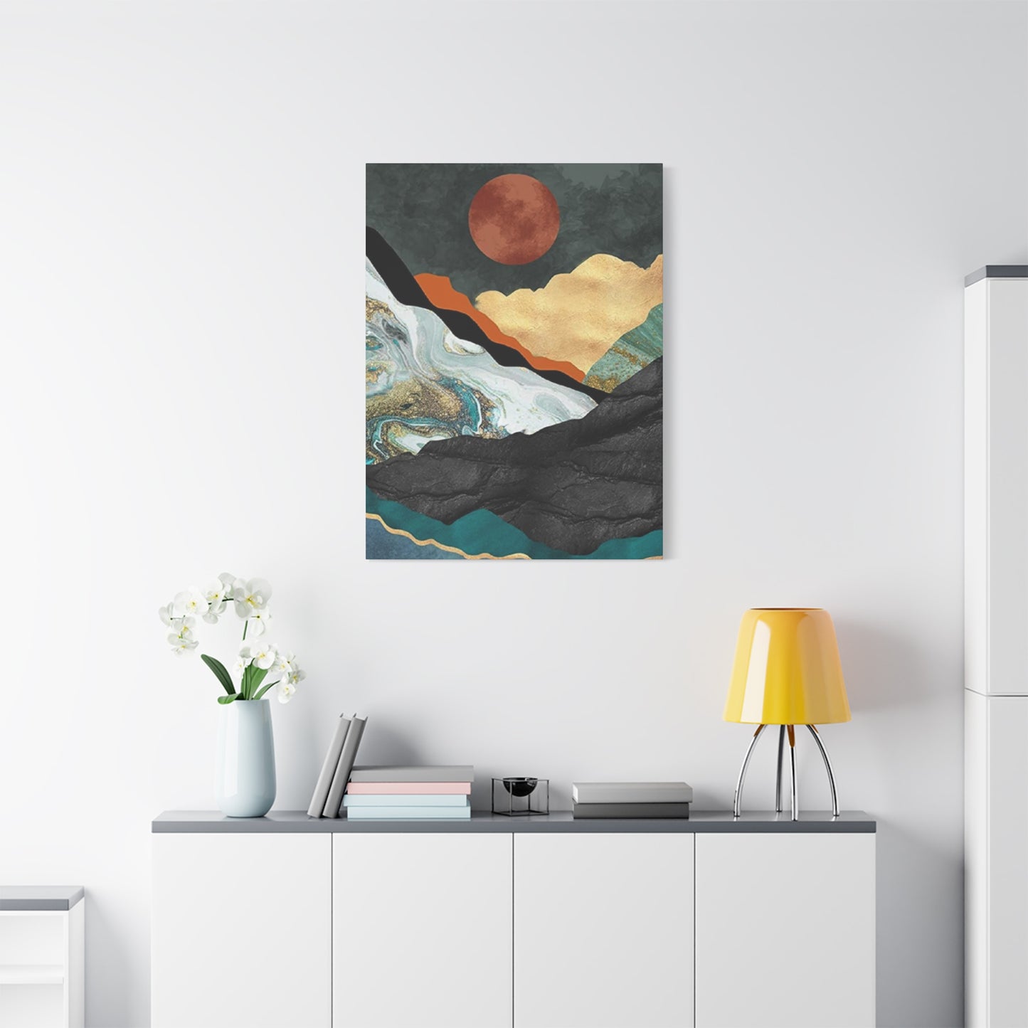 Full Moon In Mountains Modernism Wall Art & Canvas Prints