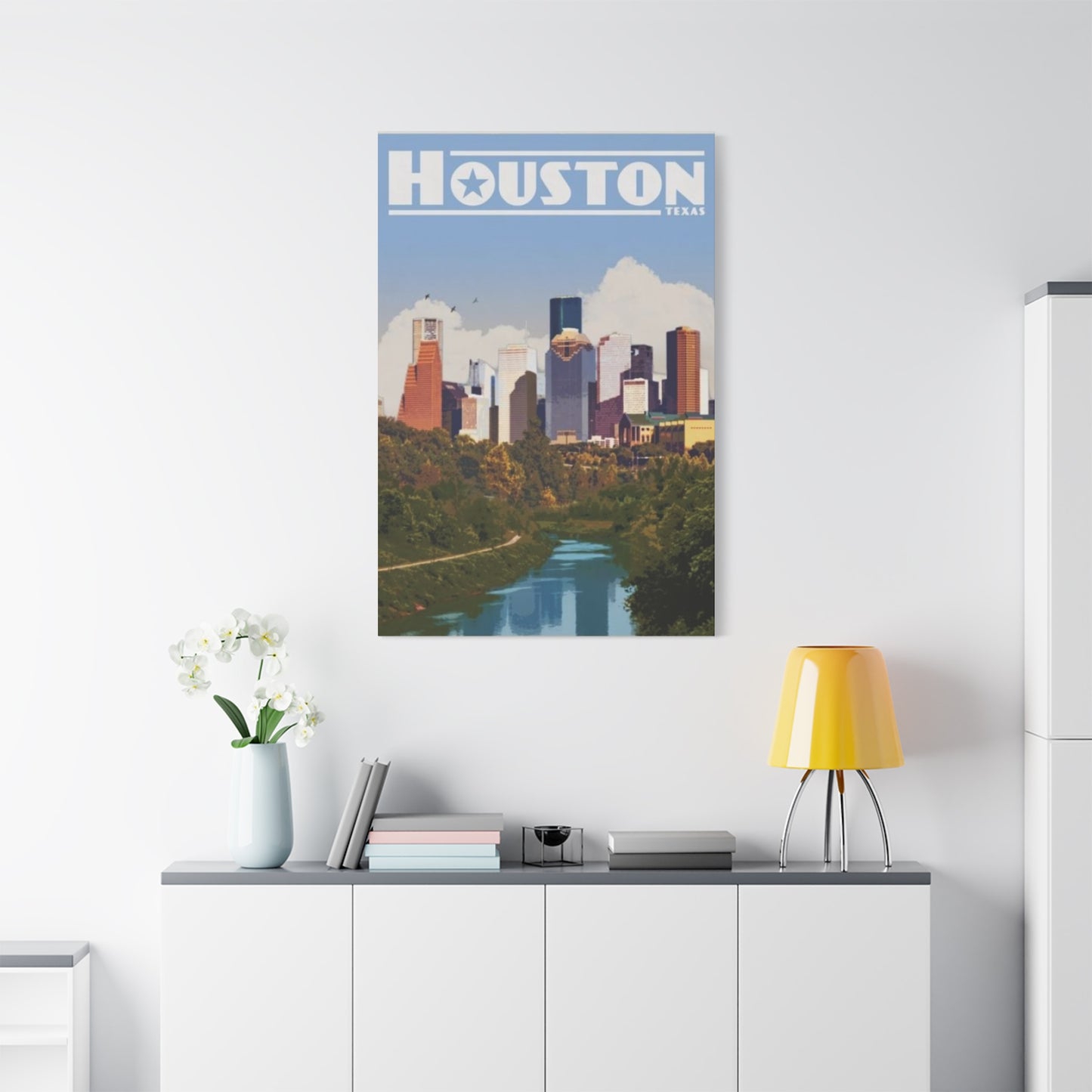 Colorful Charming Houston Skyline Painting Wall Art & Canvas Prints