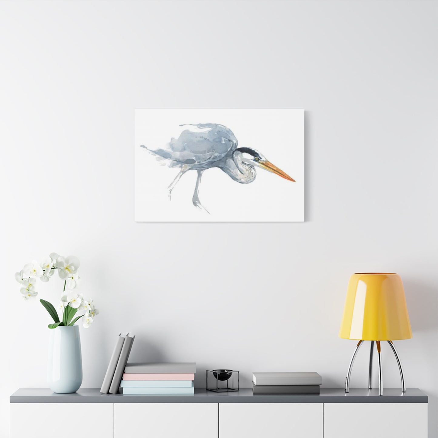 White Heron Painting Wall Art & Canvas Prints