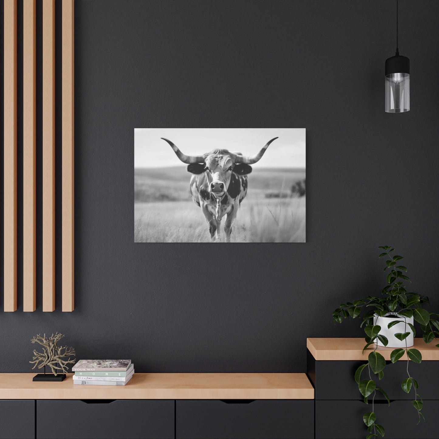 Monochrome Curvy Long Horn Wall Art & Canvas Prints