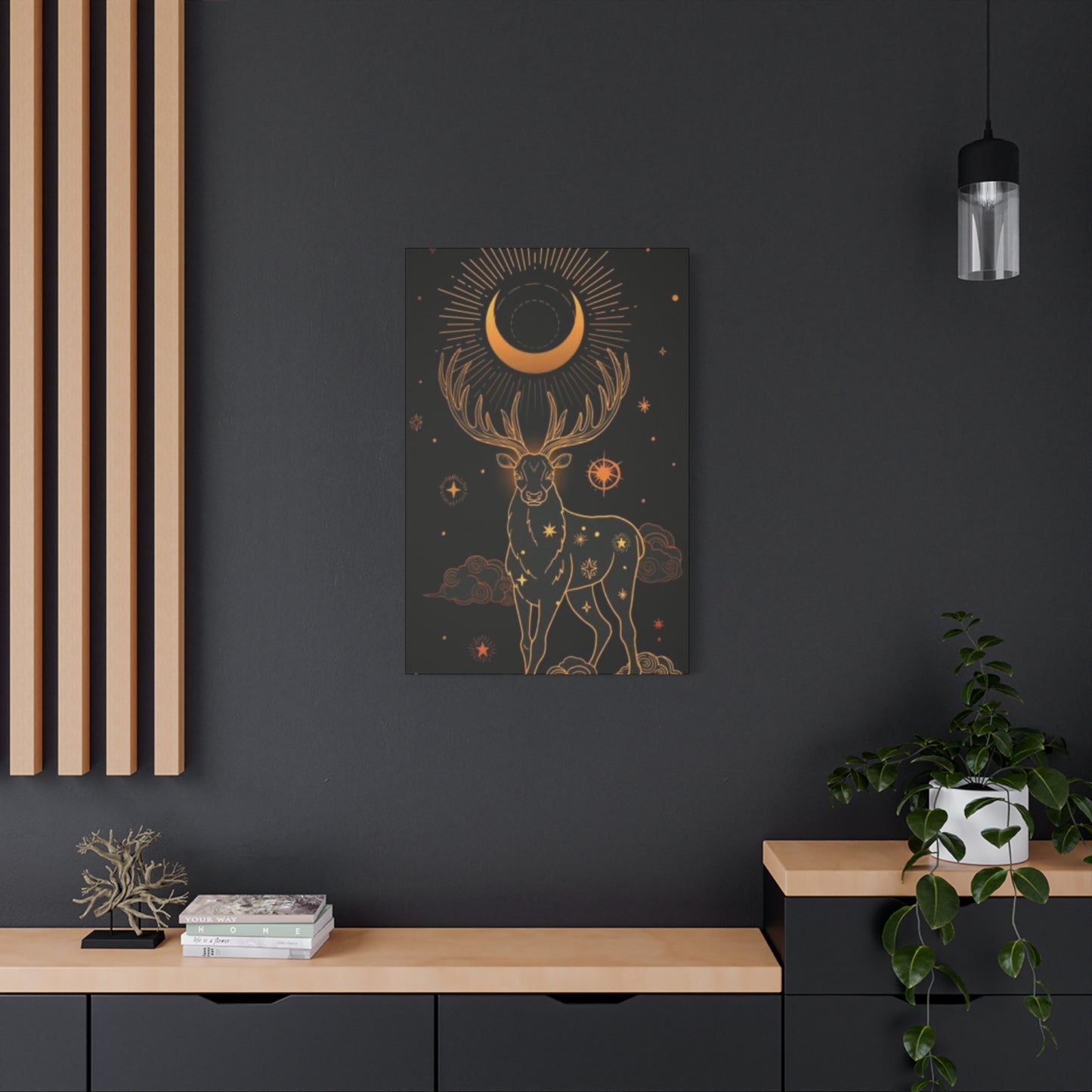 Deer with Crescent Moon Wall Art & Canvas Prints