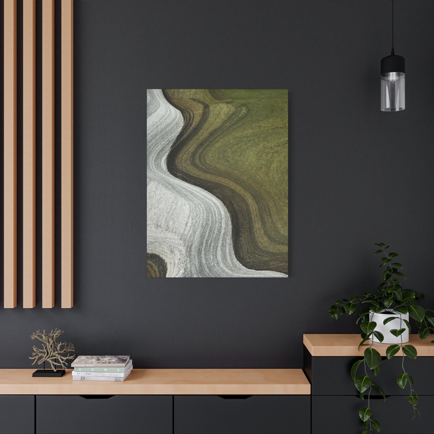 Olive Green & White Waves Wall Art & Canvas Prints