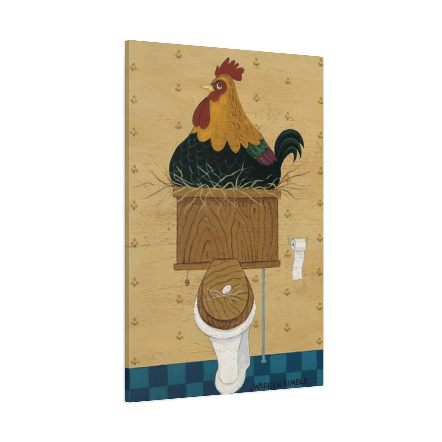 Chicken On Toilet Seat Kimble Warren Wall Art & Canvas Prints