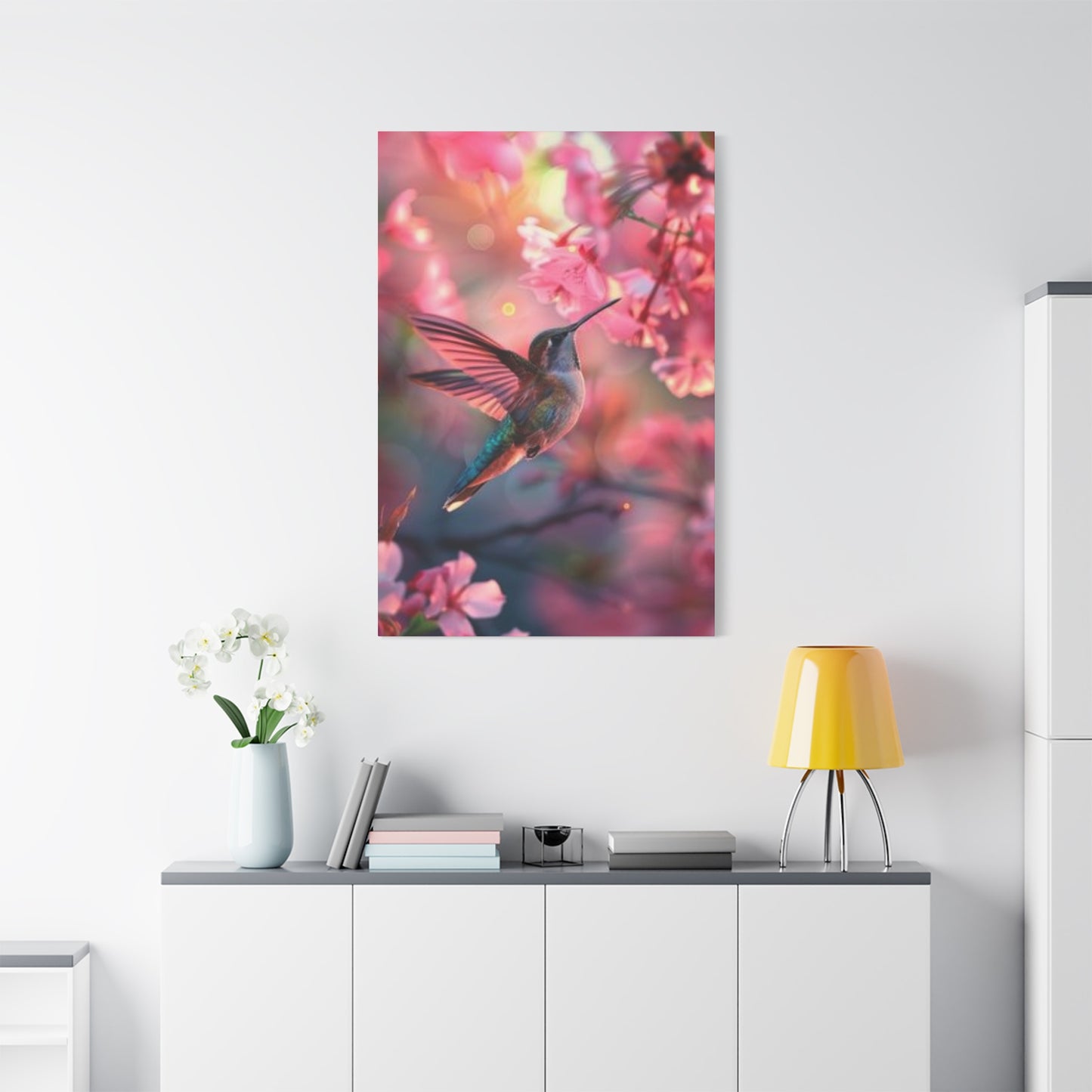 Pink Humming Bird Candid Painting Wall Art & Canvas Prints