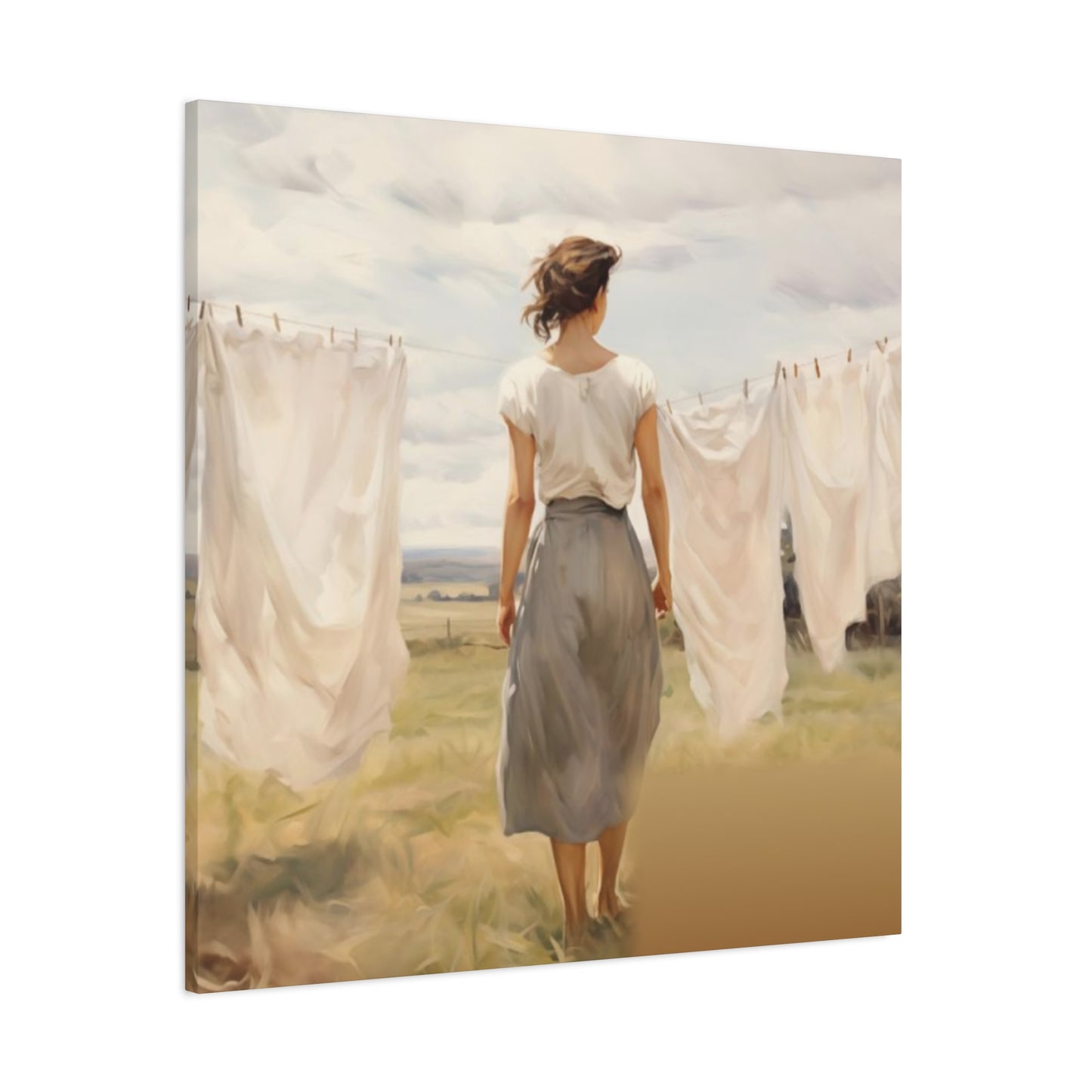 Women Drying White Clothes Laundry Wall Art & Canvas Prints