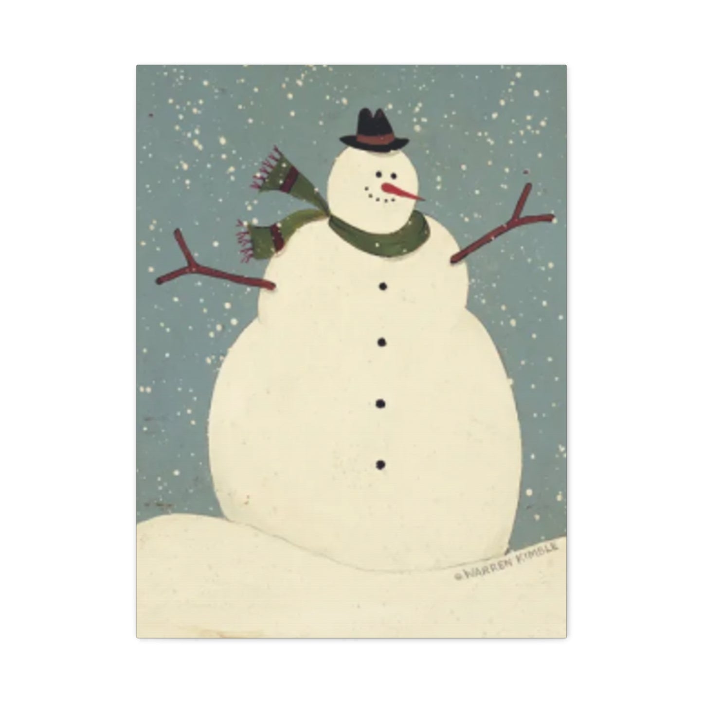 Snowman On Snow Kimble Warren Wall Art & Canvas Prints