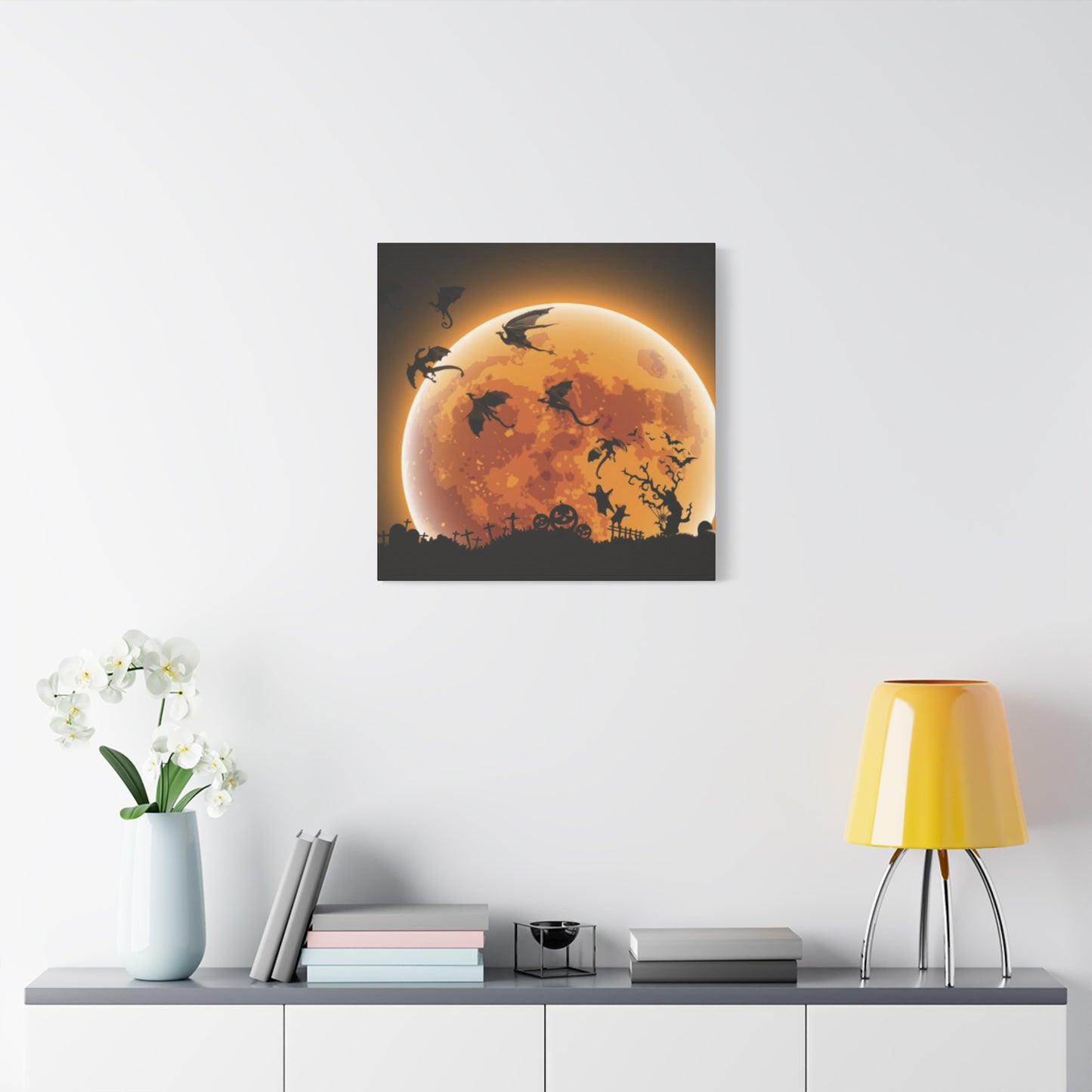 Full Moon Dragon Halloween Wall Art & Canvas Prints