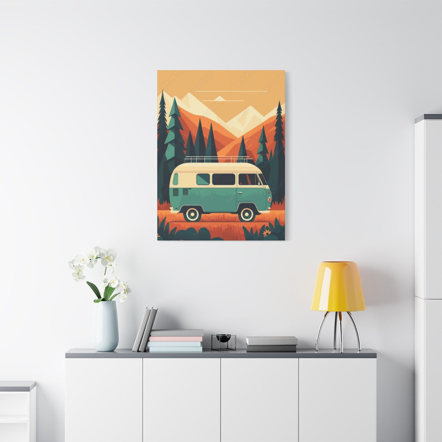 Camper Van in National Park Wall Art & Canvas Prints