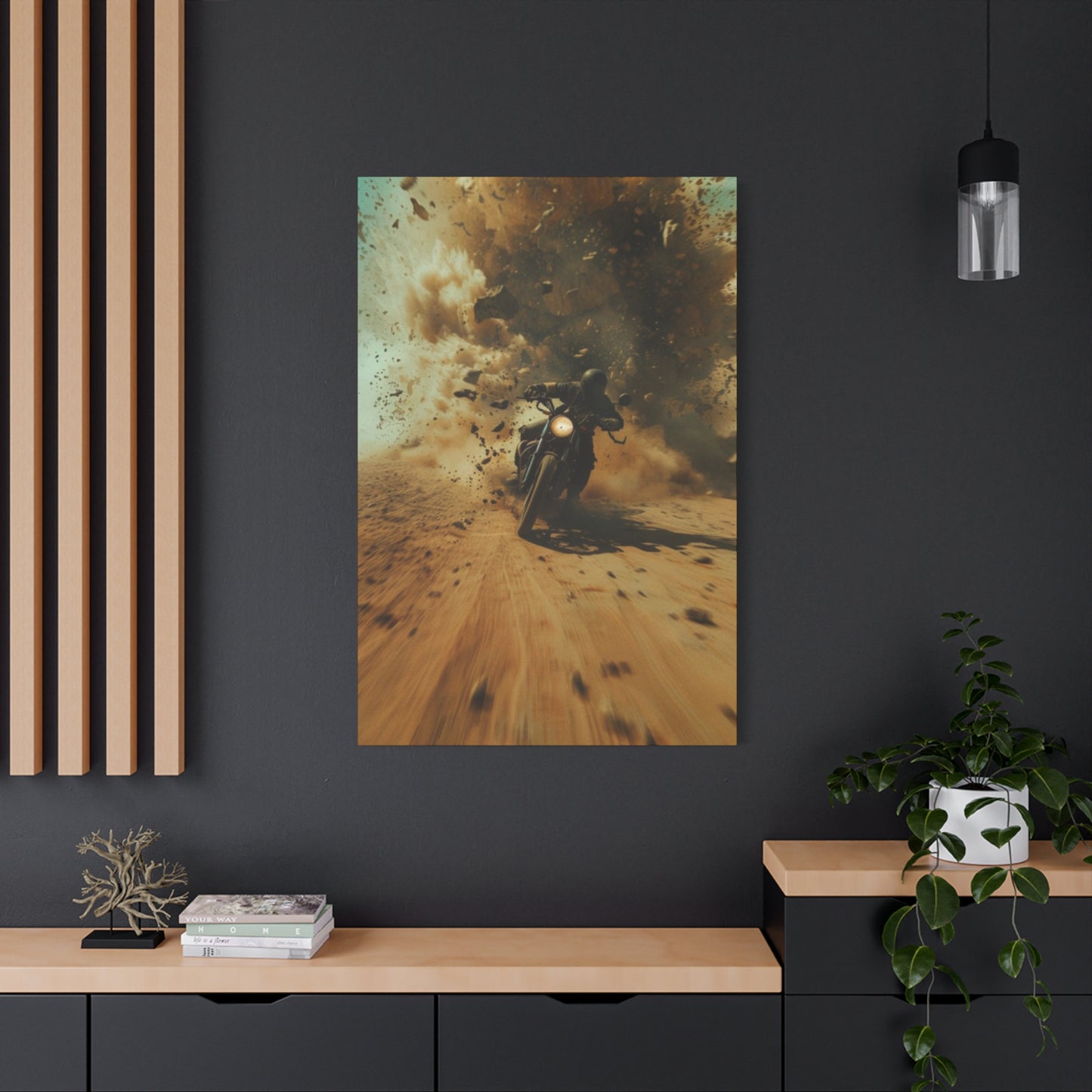 Bike Riding In Desert Motorcycle Wall Art & Canvas Prints