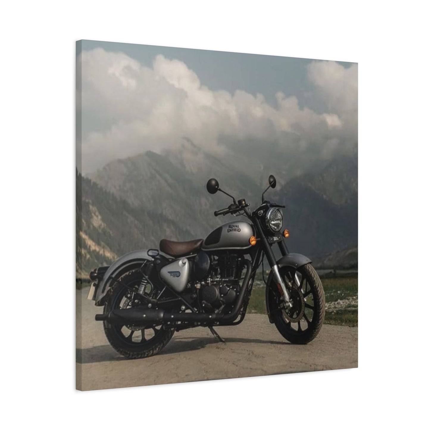 Gray Metal Classic Royal Enfield Motorcycle Wall Art & Canvas Prints