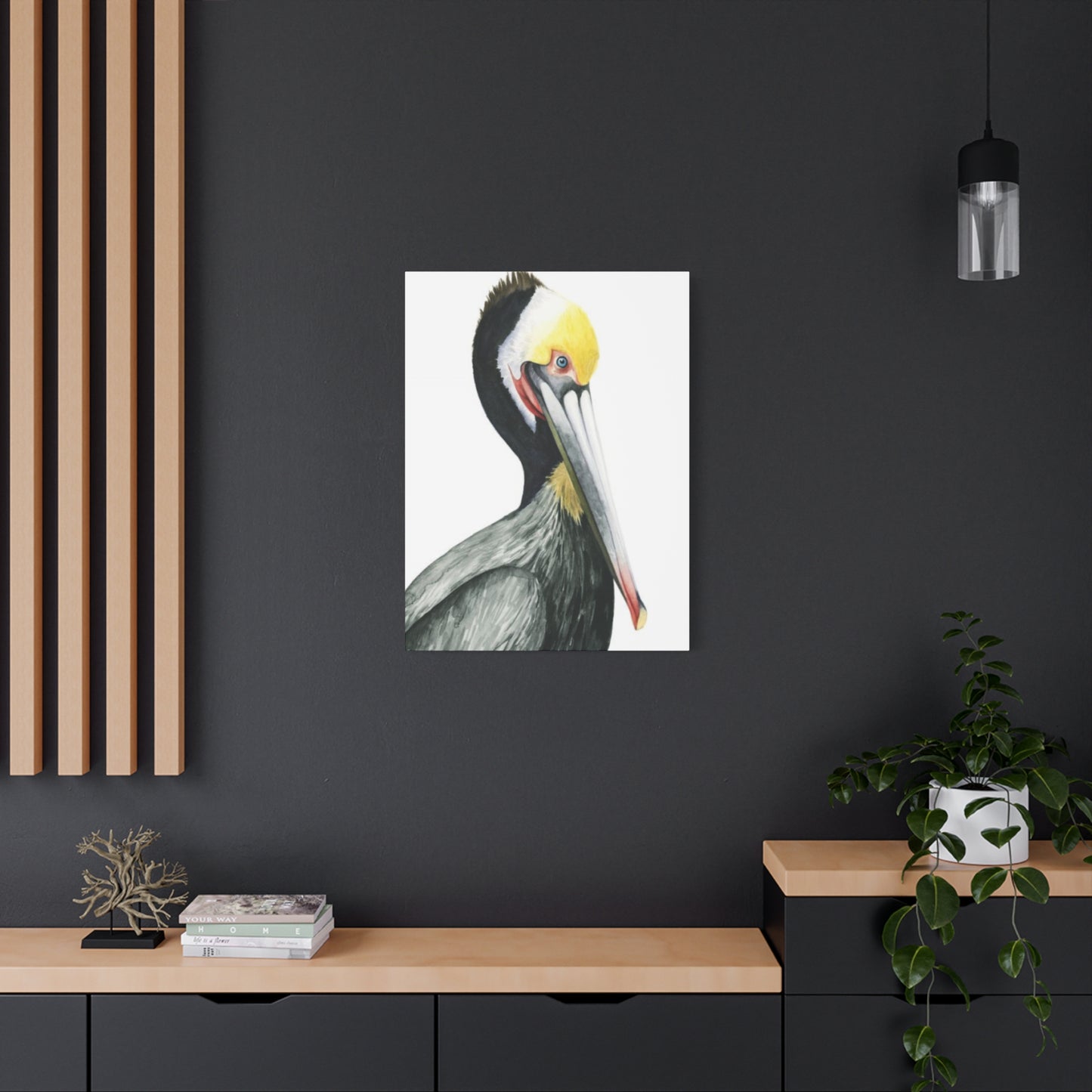 Long Beak Pelican Candid Drawing Wall Art & Canvas Prints