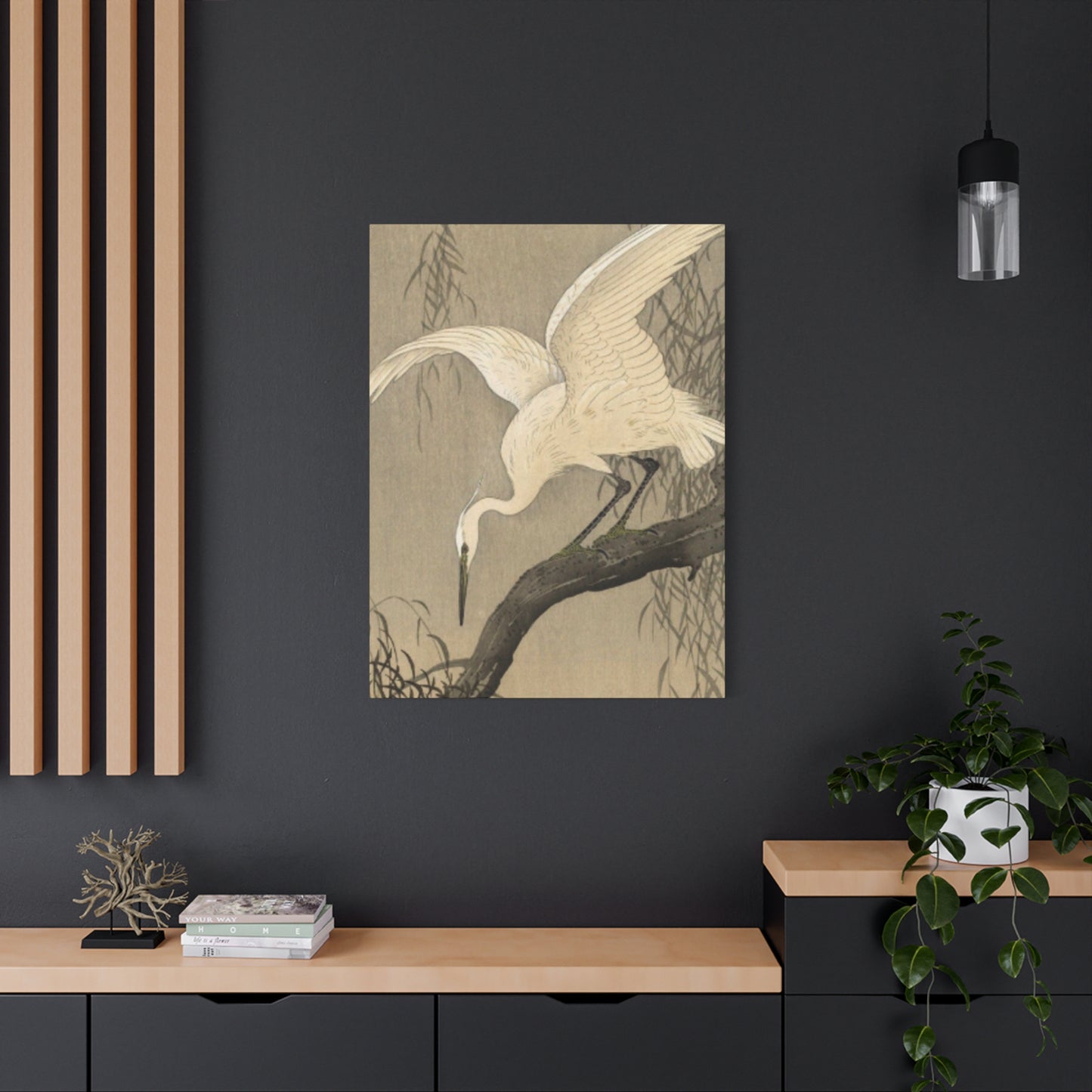 White Heron Painting Wall Art & Canvas Prints