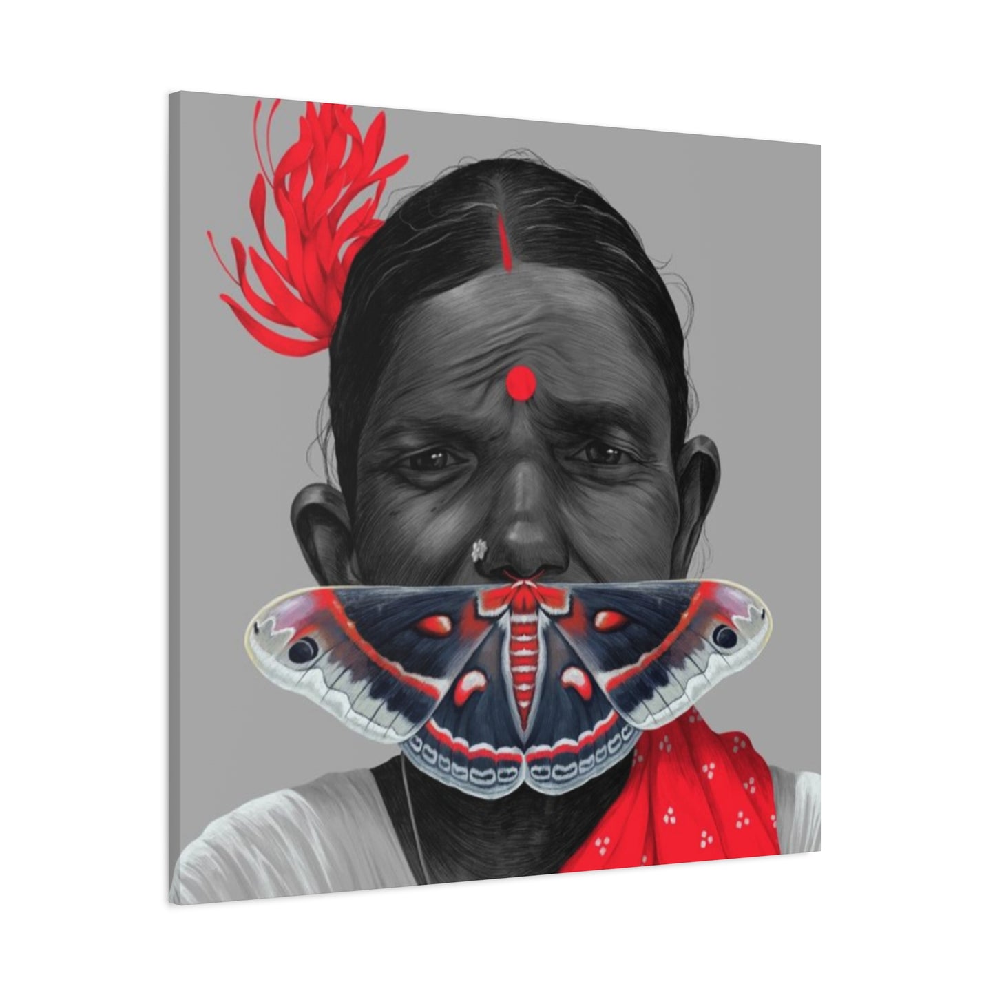 Old Indian Women with Butterfly Modernism Wall Art & Canvas Prints