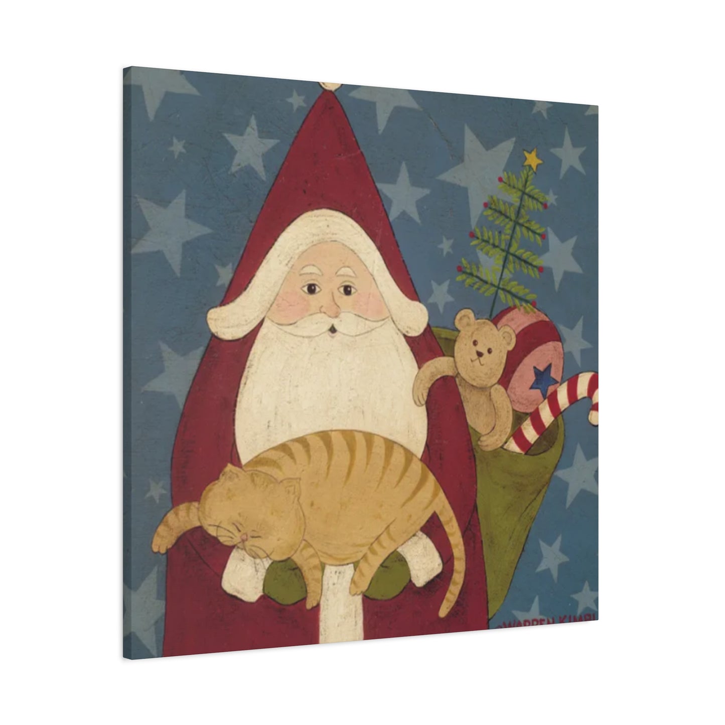 Santa With Cat And Gifts Kimble Warren Wall Art & Canvas Prints