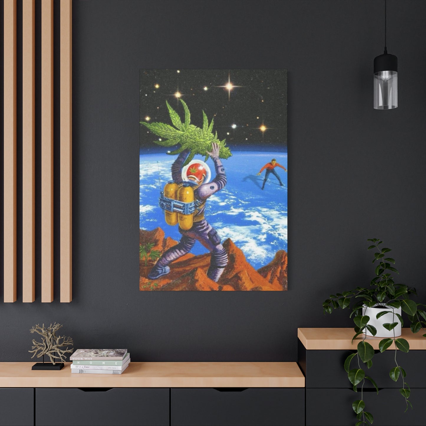 Astronaut Throwing Cactus Marijuana Wall Art & Canvas Prints