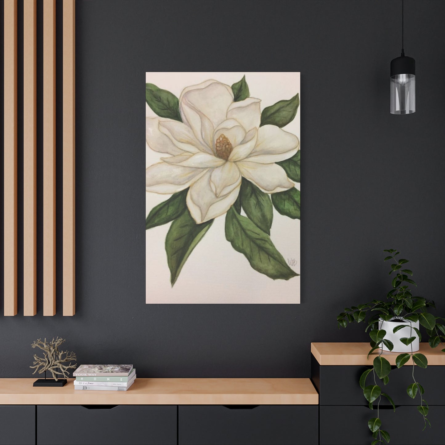 Beautiful White Magnolia Flower Drawing Wall Art & Canvas Prints