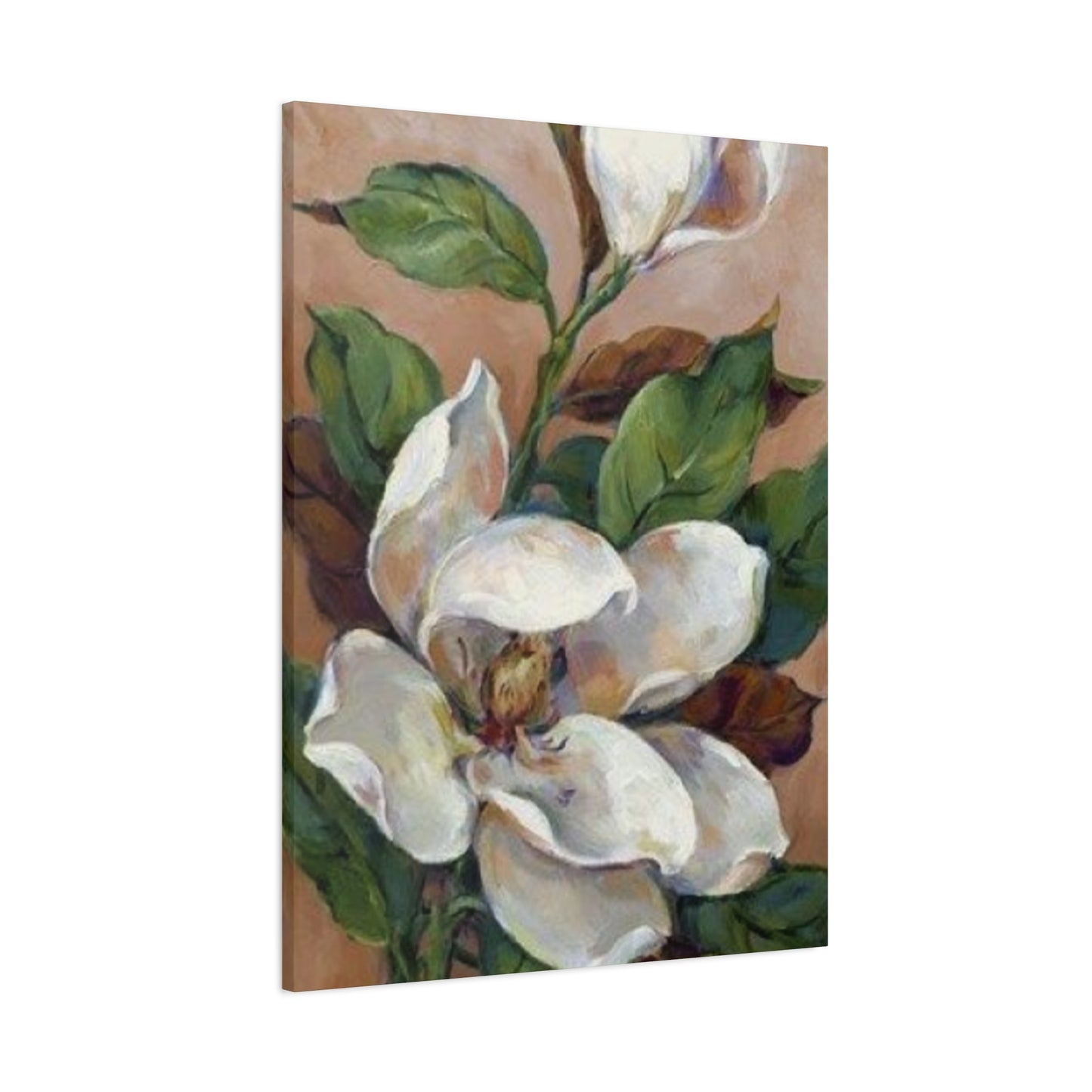 White Magnolia Flower with Leaves Painting Wall Art & Canvas Prints