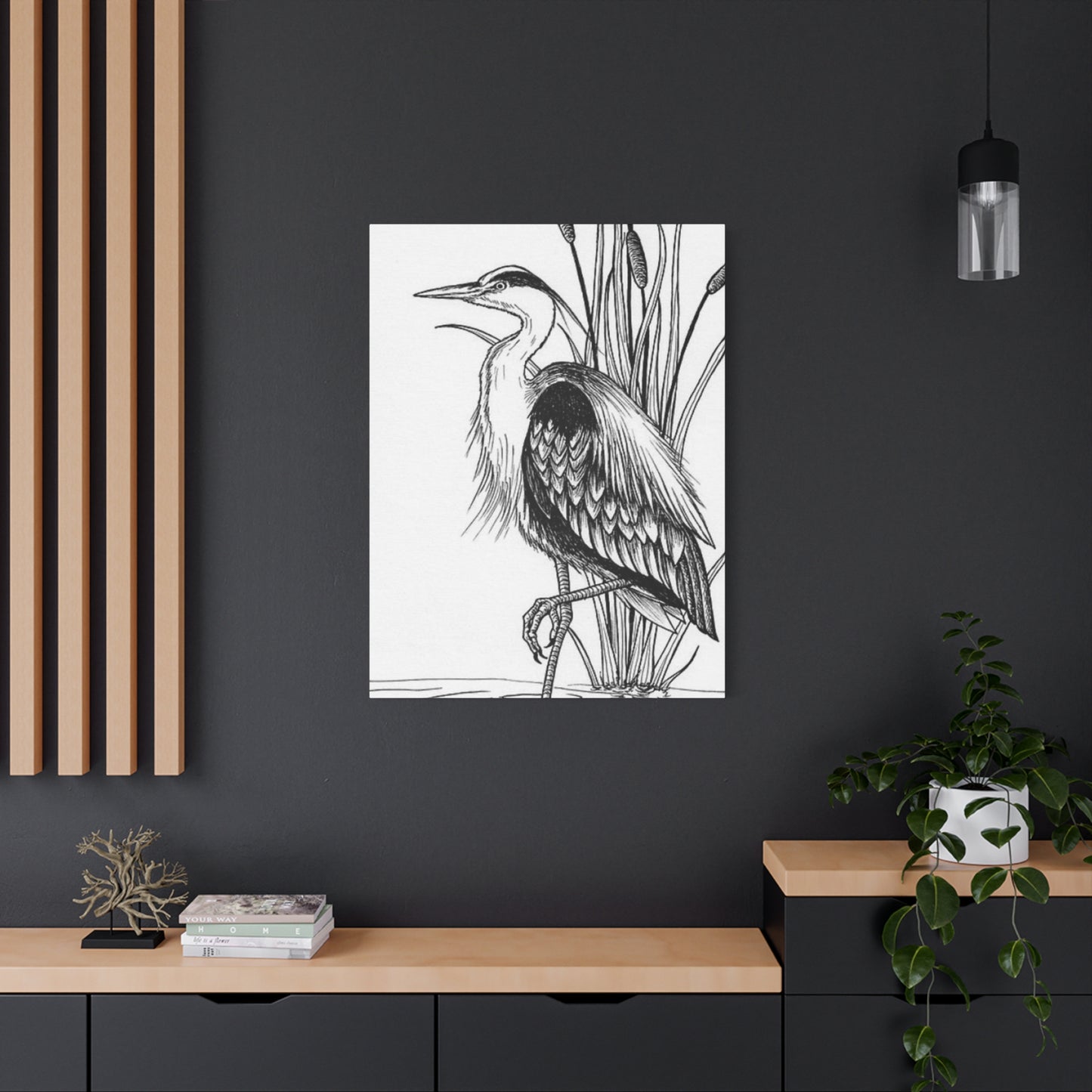 White Heron Drawing Wall Art & Canvas Prints