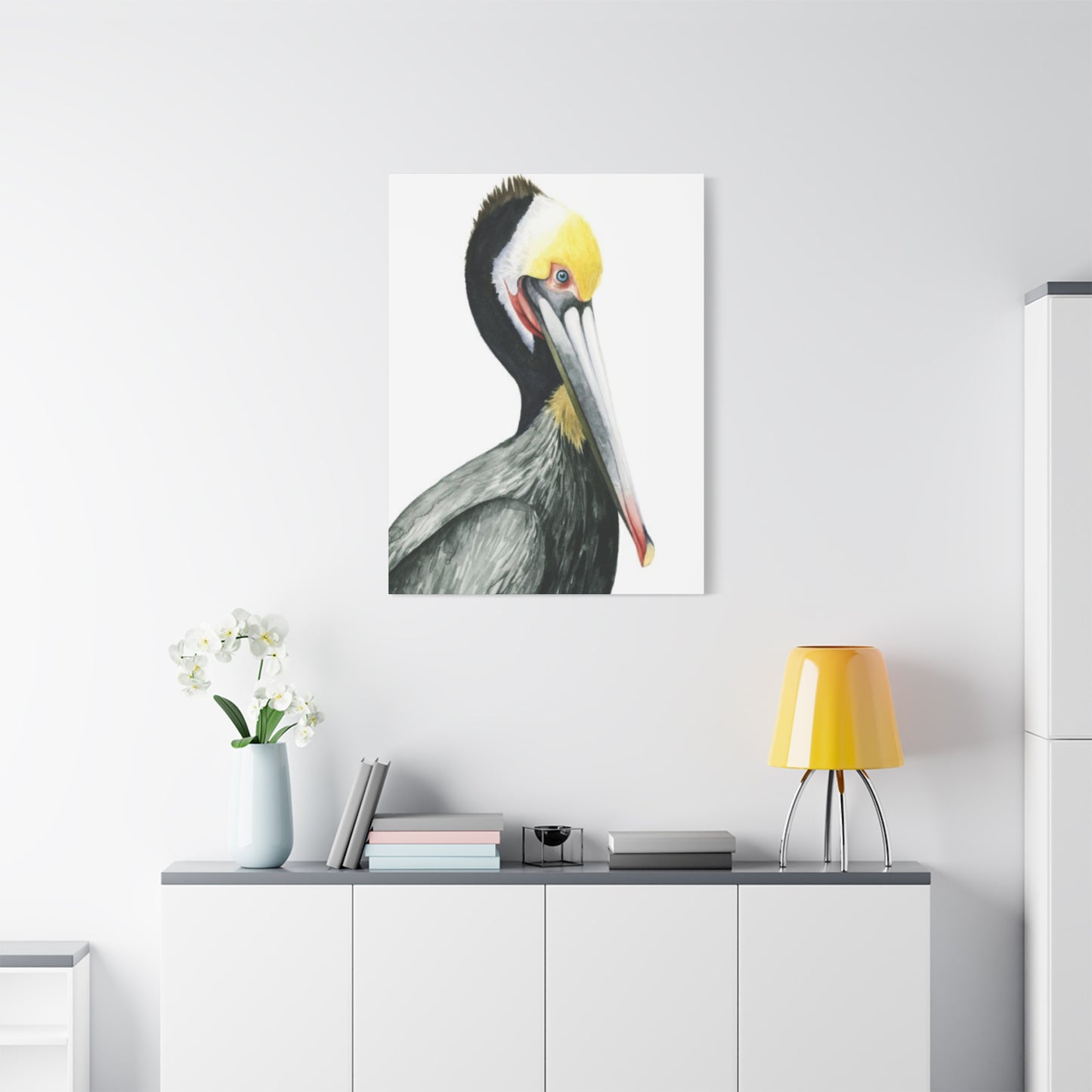 Long Beak Pelican Candid Drawing Wall Art & Canvas Prints