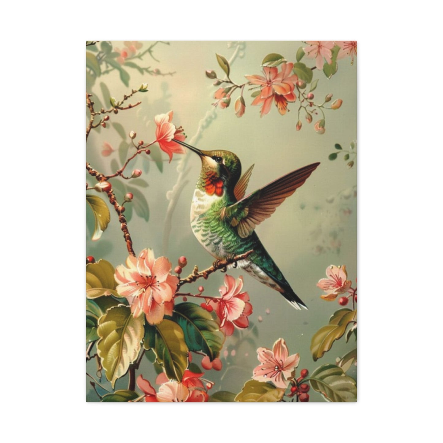 Flower & Humming Bird Candid Painting Wall Art & Canvas Prints