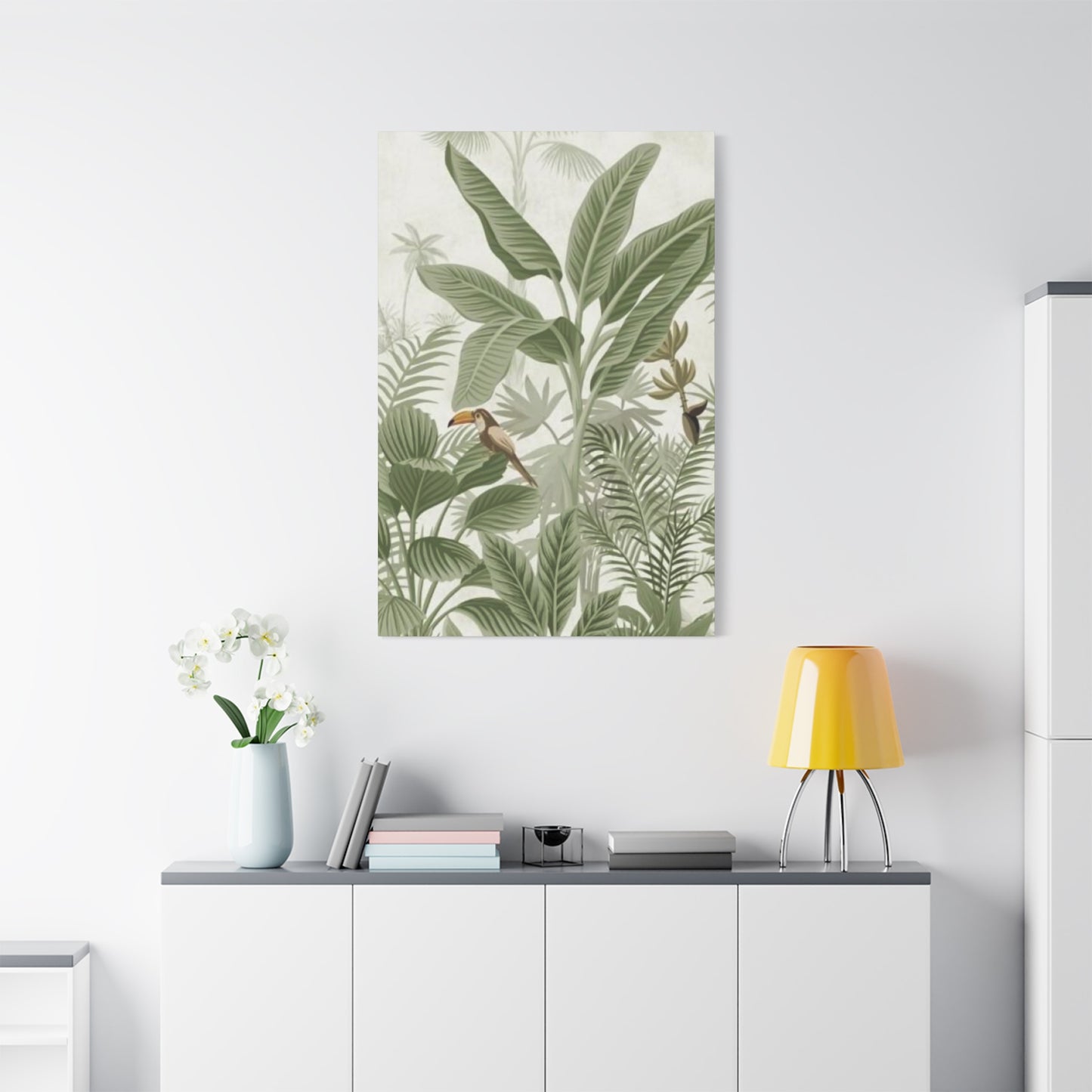 Beautiful Olive Green Plant & Bird Poster Wall Art & Canvas Prints