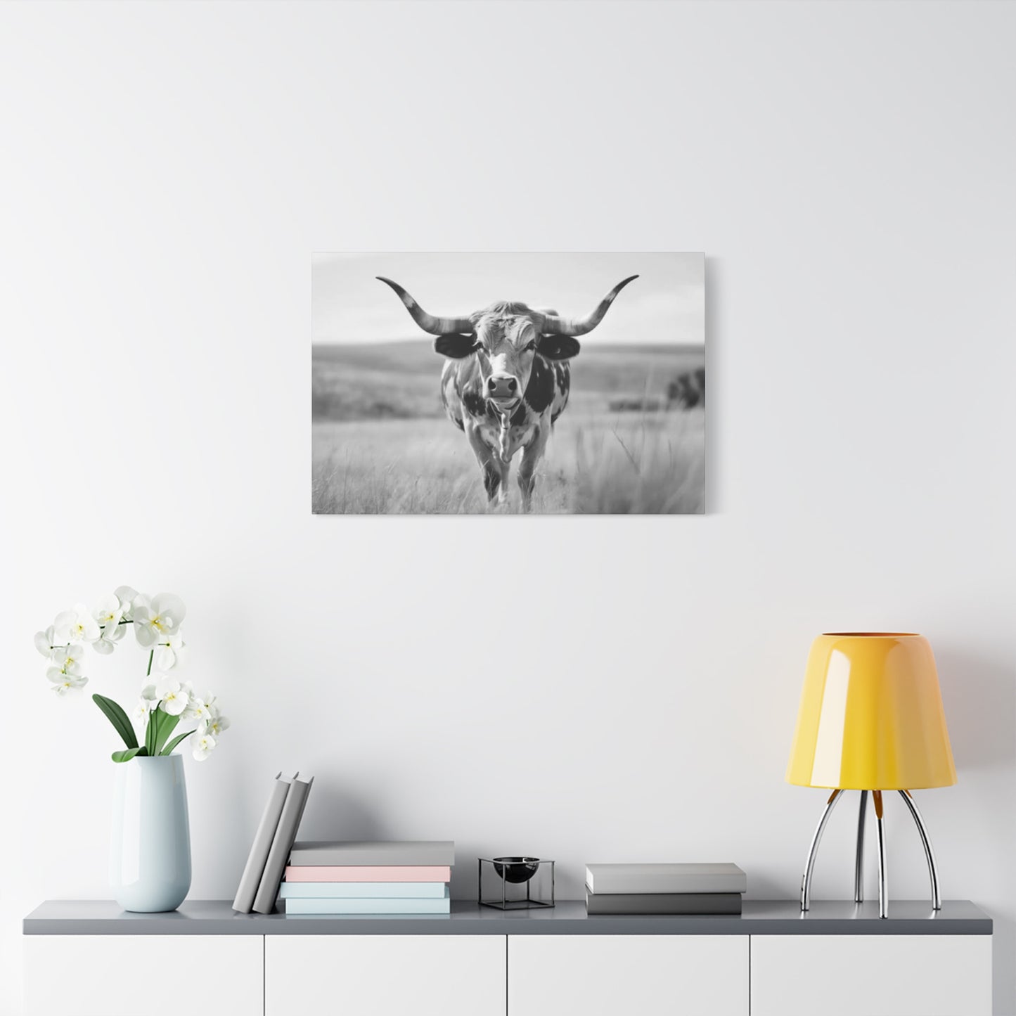 Monochrome Curvy Long Horn Wall Art & Canvas Prints