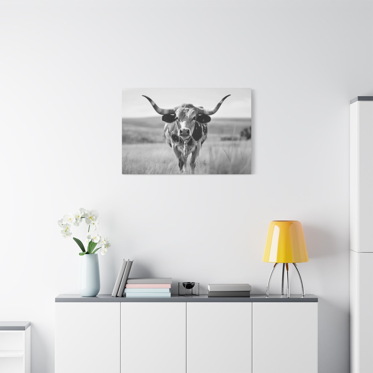 Monochrome Curvy Long Horn Wall Art & Canvas Prints