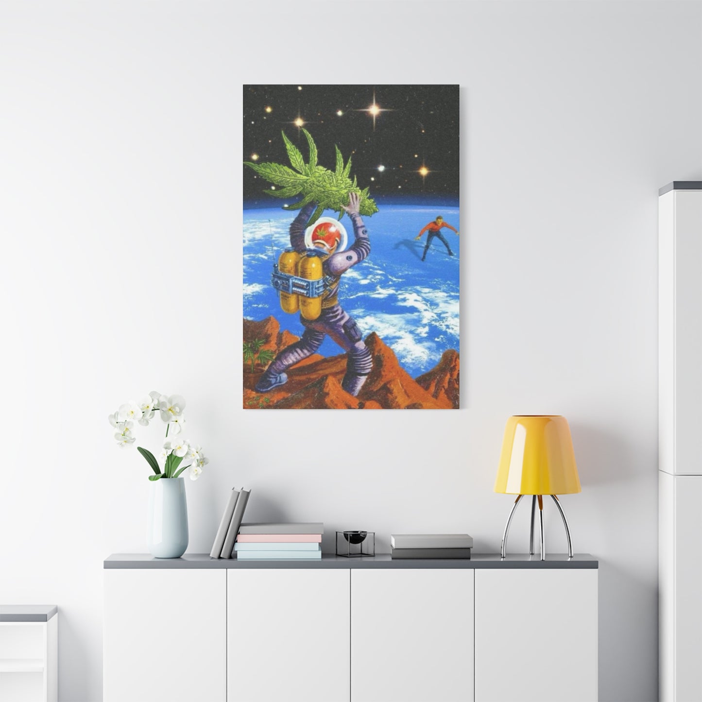 Astronaut Throwing Cactus Marijuana Wall Art & Canvas Prints