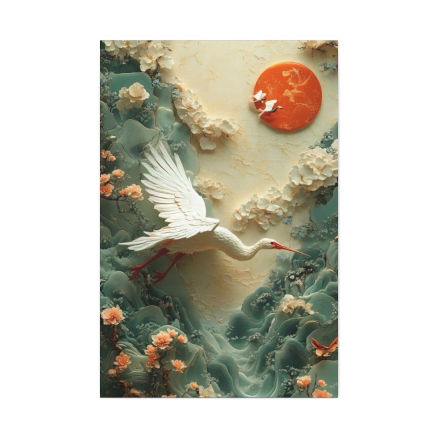 White Heron & Sun Painting Wall Art & Canvas Prints