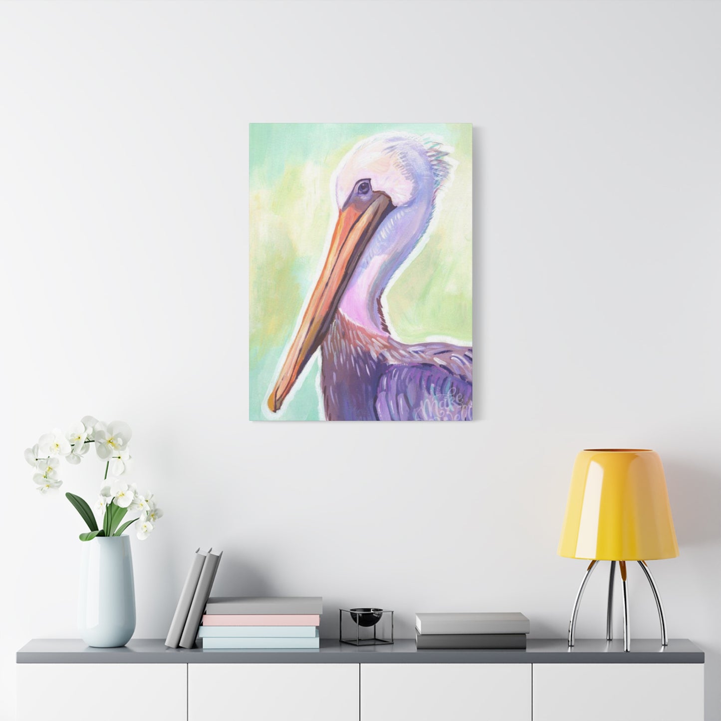 Purple Pelican Painting Wall Art & Canvas Prints