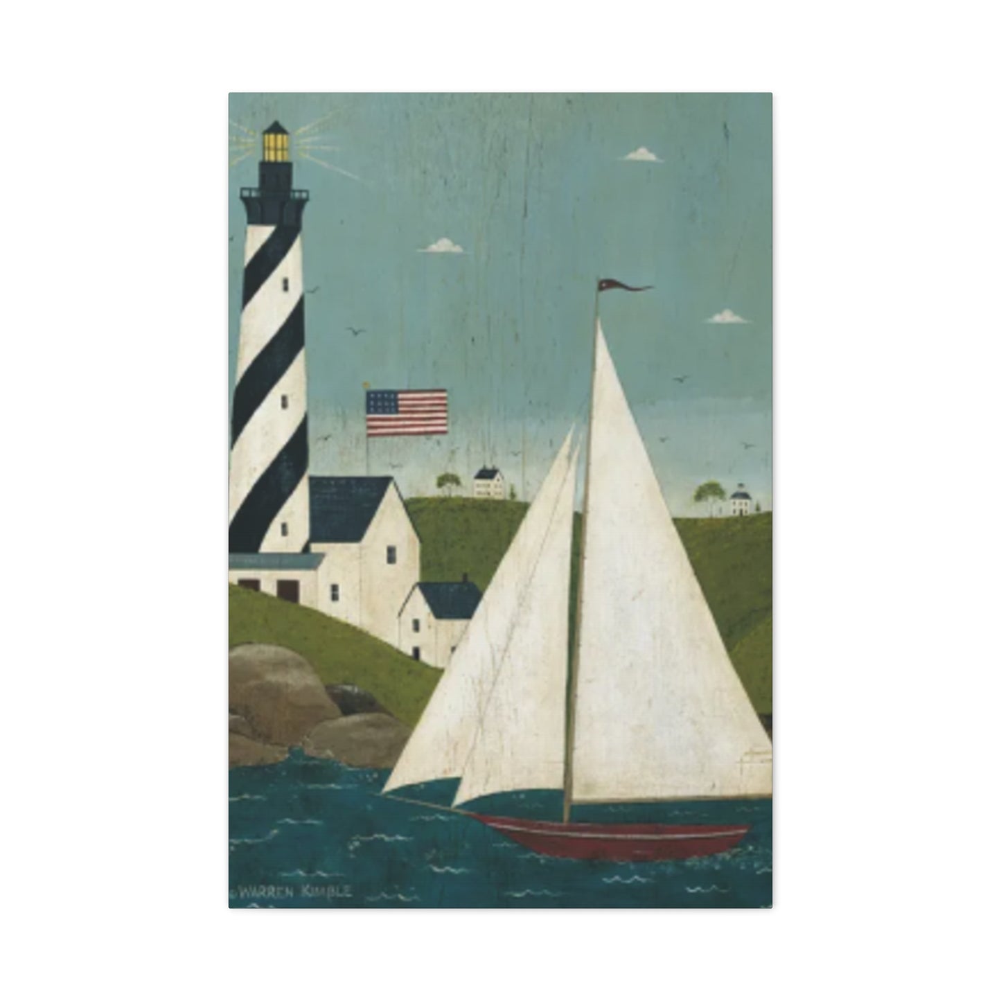 Lighthouse And Sailboat Kimble Warren Wall Art & Canvas Prints