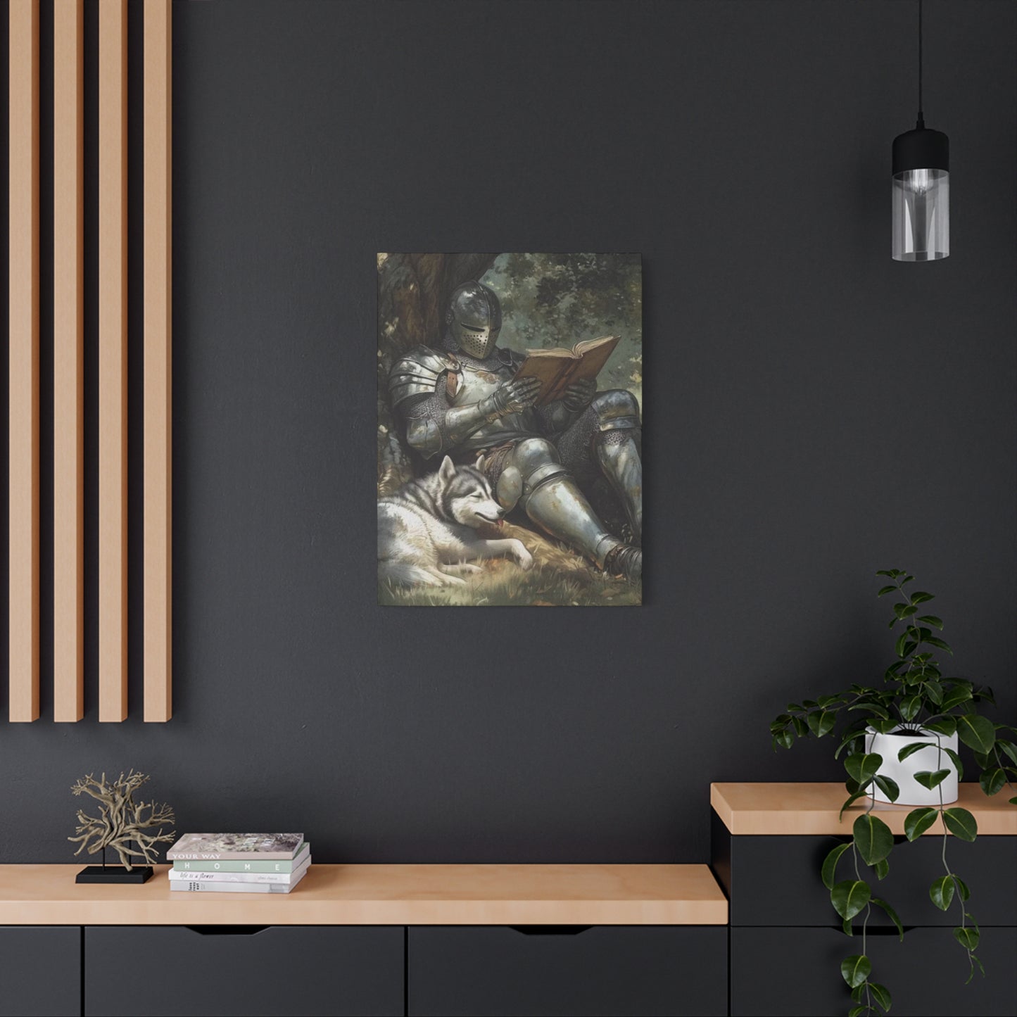 Warrior Reading Book with Husky Wall Art & Canvas Prints