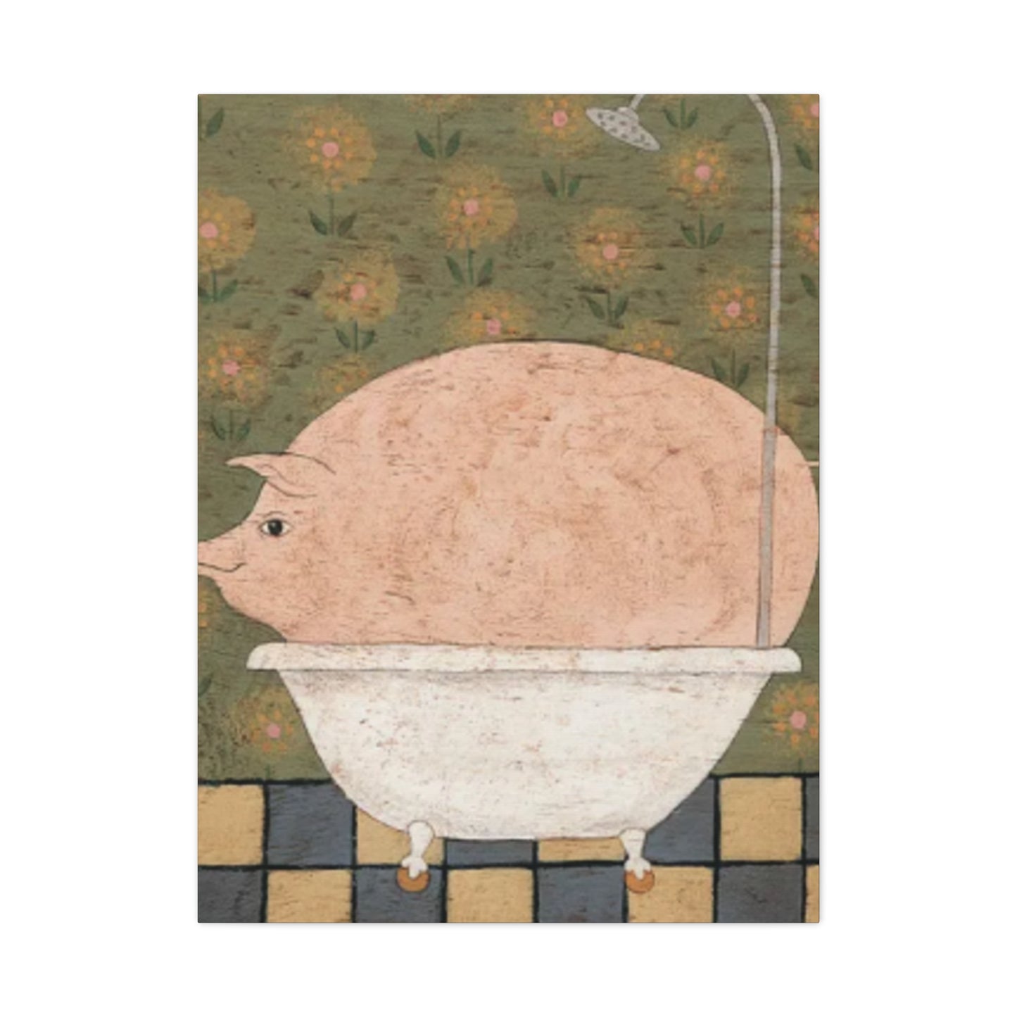 Fat Pig In Bathtub Kimble Warren Wall Art & Canvas Prints