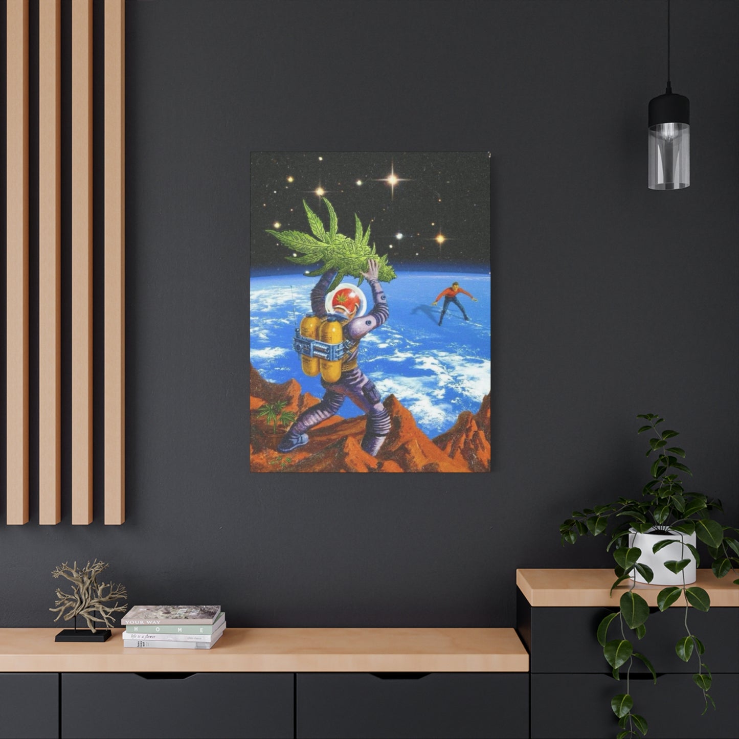 Astronaut Throwing Cactus Marijuana Wall Art & Canvas Prints