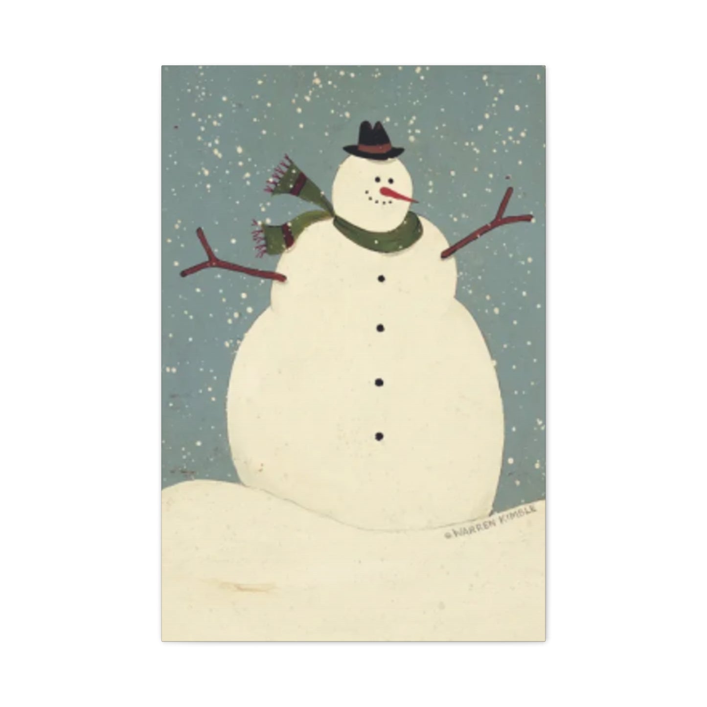 Snowman On Snow Kimble Warren Wall Art & Canvas Prints