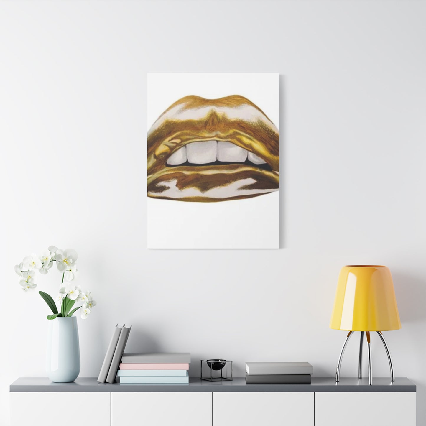 Golden Lips Abstract Painting Wall Art & Canvas Prints