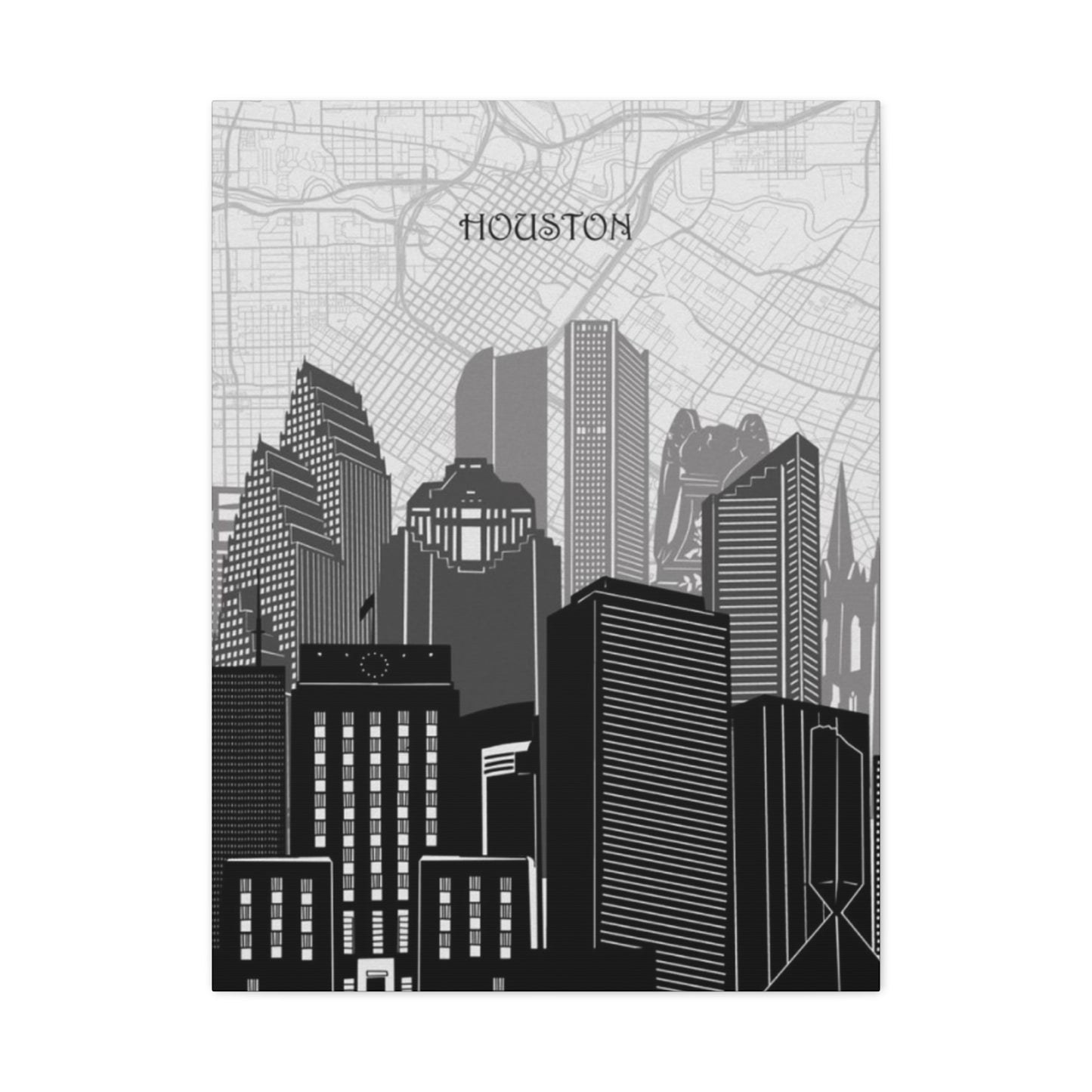 Black and White Houston Skylines Wall Art & Canvas Prints