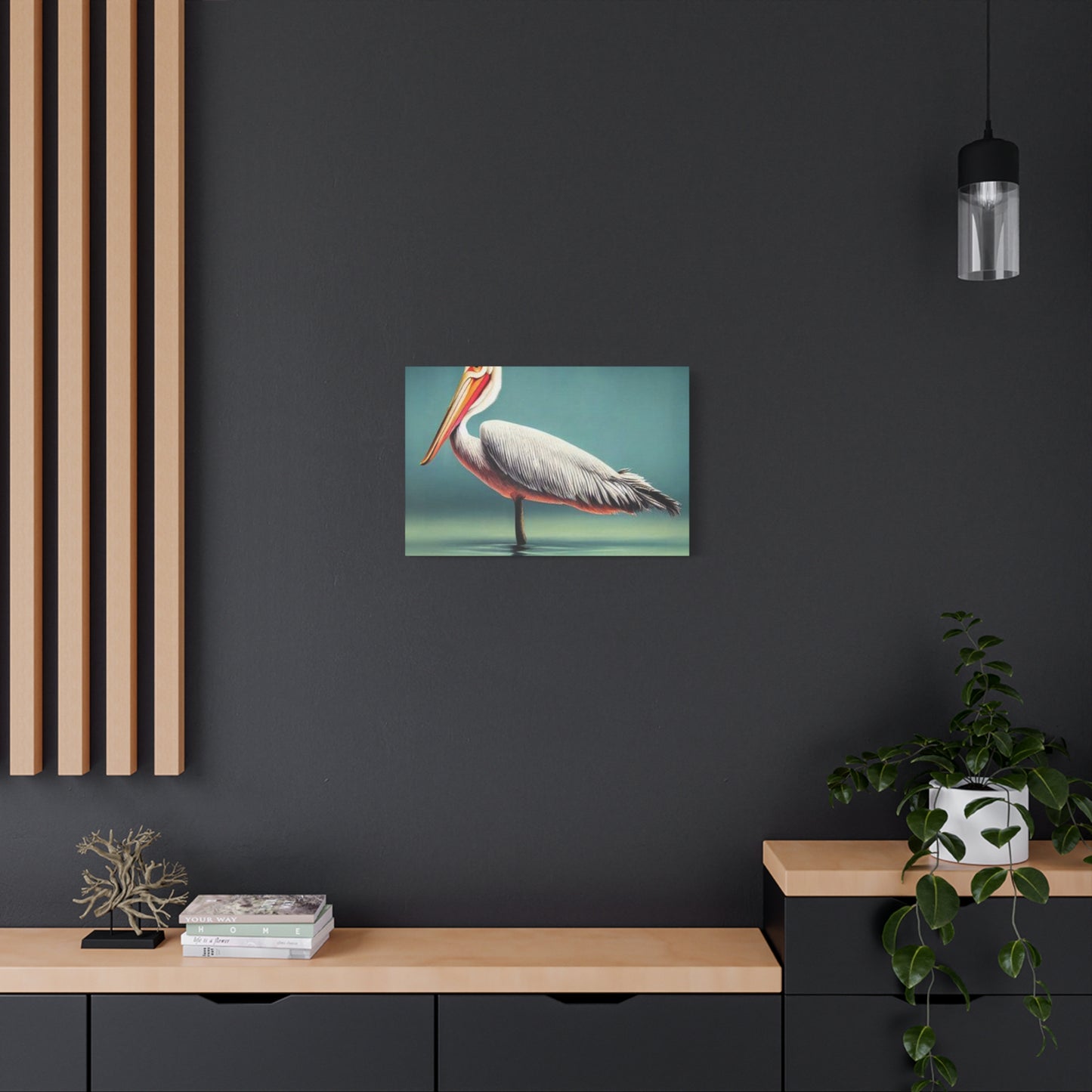 Long Beak Pelican In Pond Wall Art & Canvas Prints