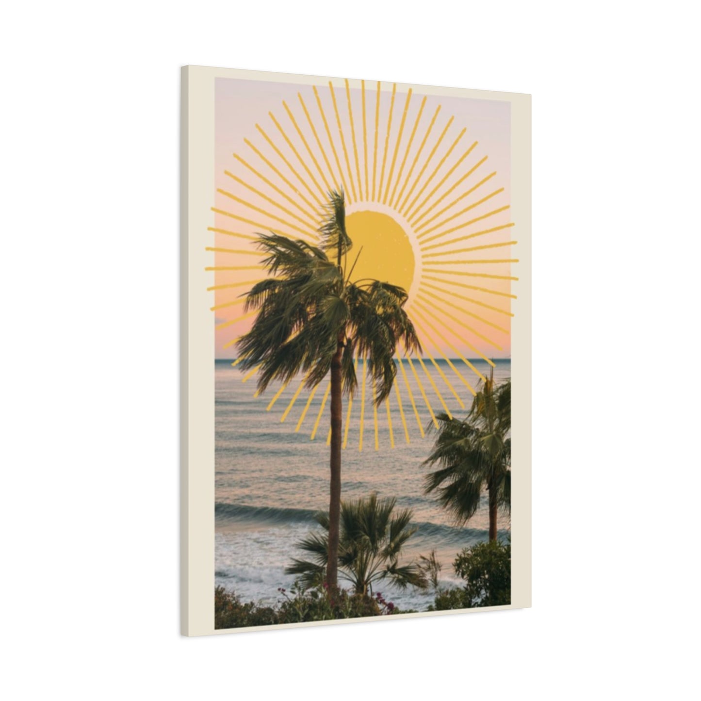 Sunset & Palm Tree On The Beach Wall Art & Canvas Prints