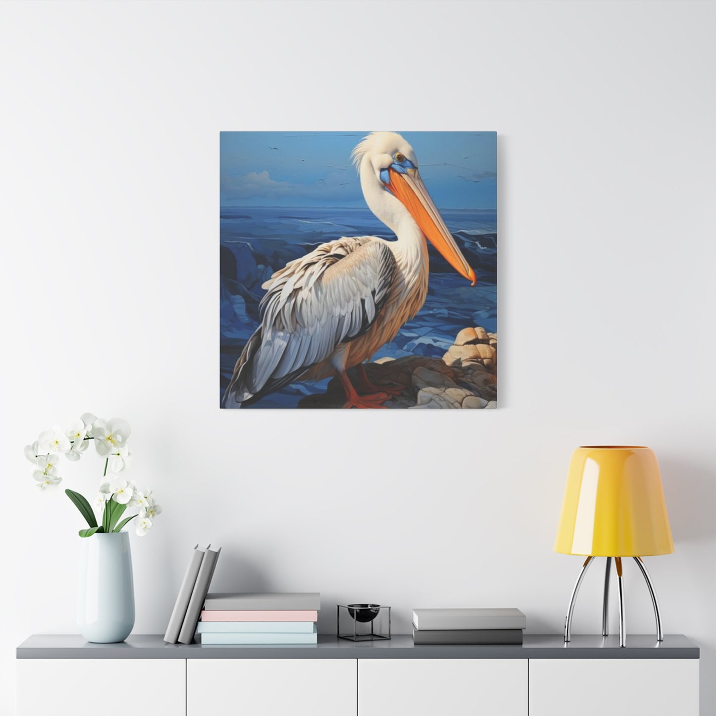 Small Pelican On Sea Shore Poster Wall Art & Canvas Prints