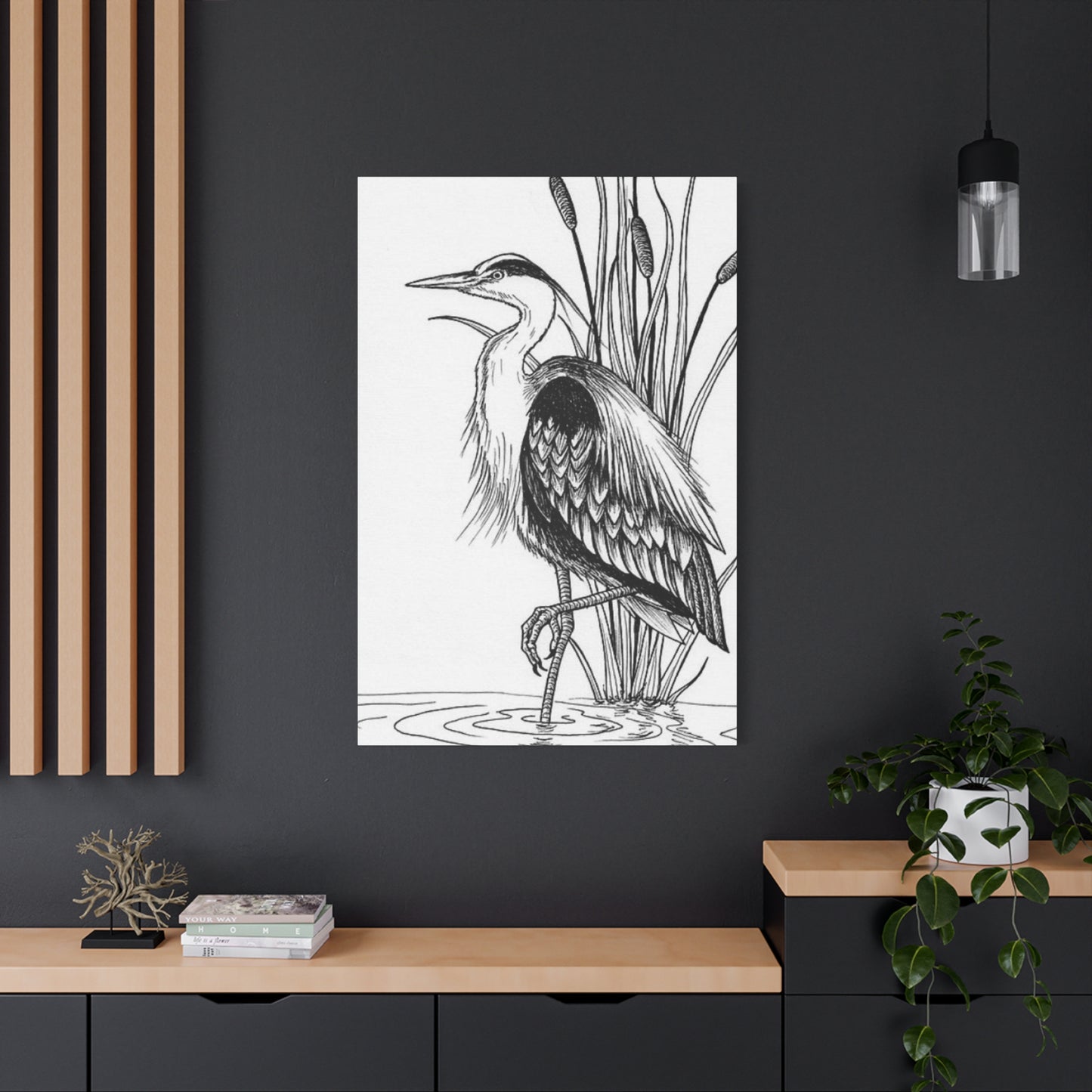 White Heron Drawing Wall Art & Canvas Prints