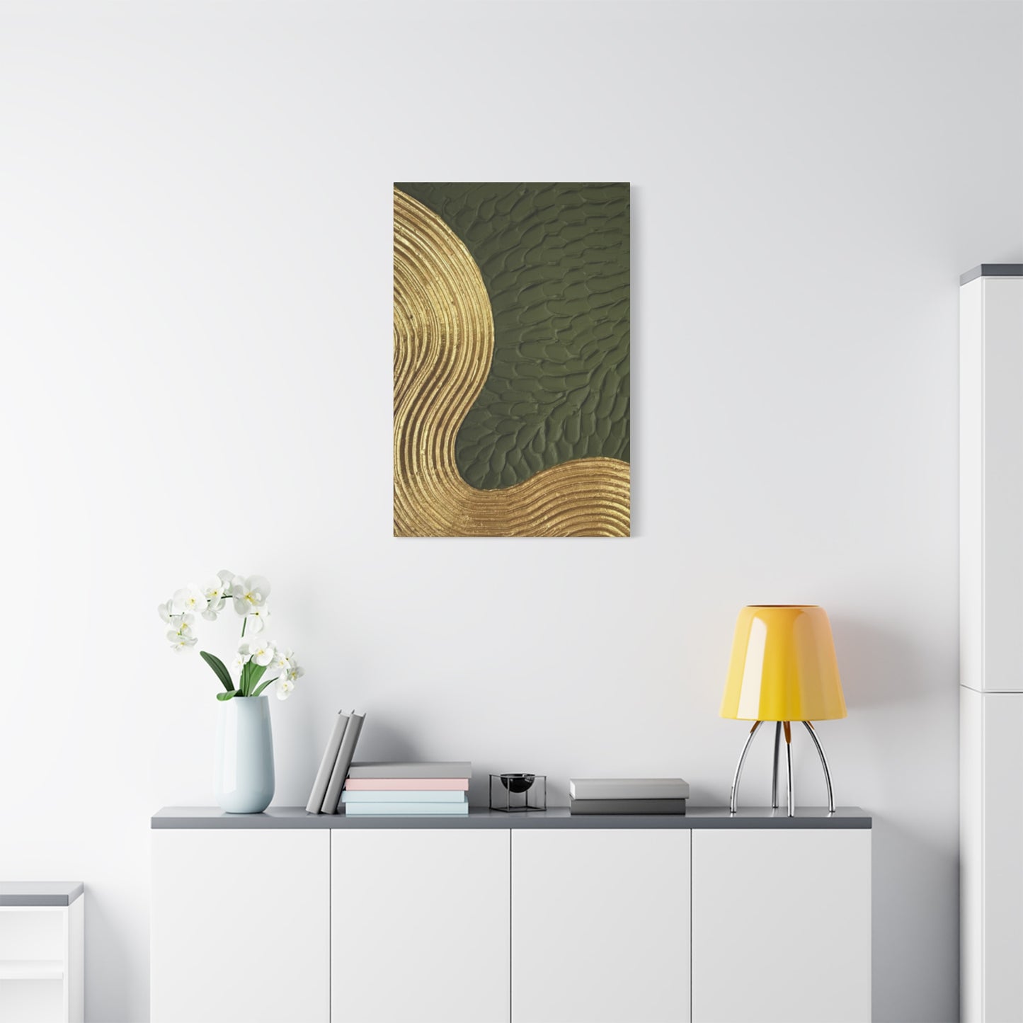 Golden & Olive Green Color Drawing Wall Art & Canvas Prints