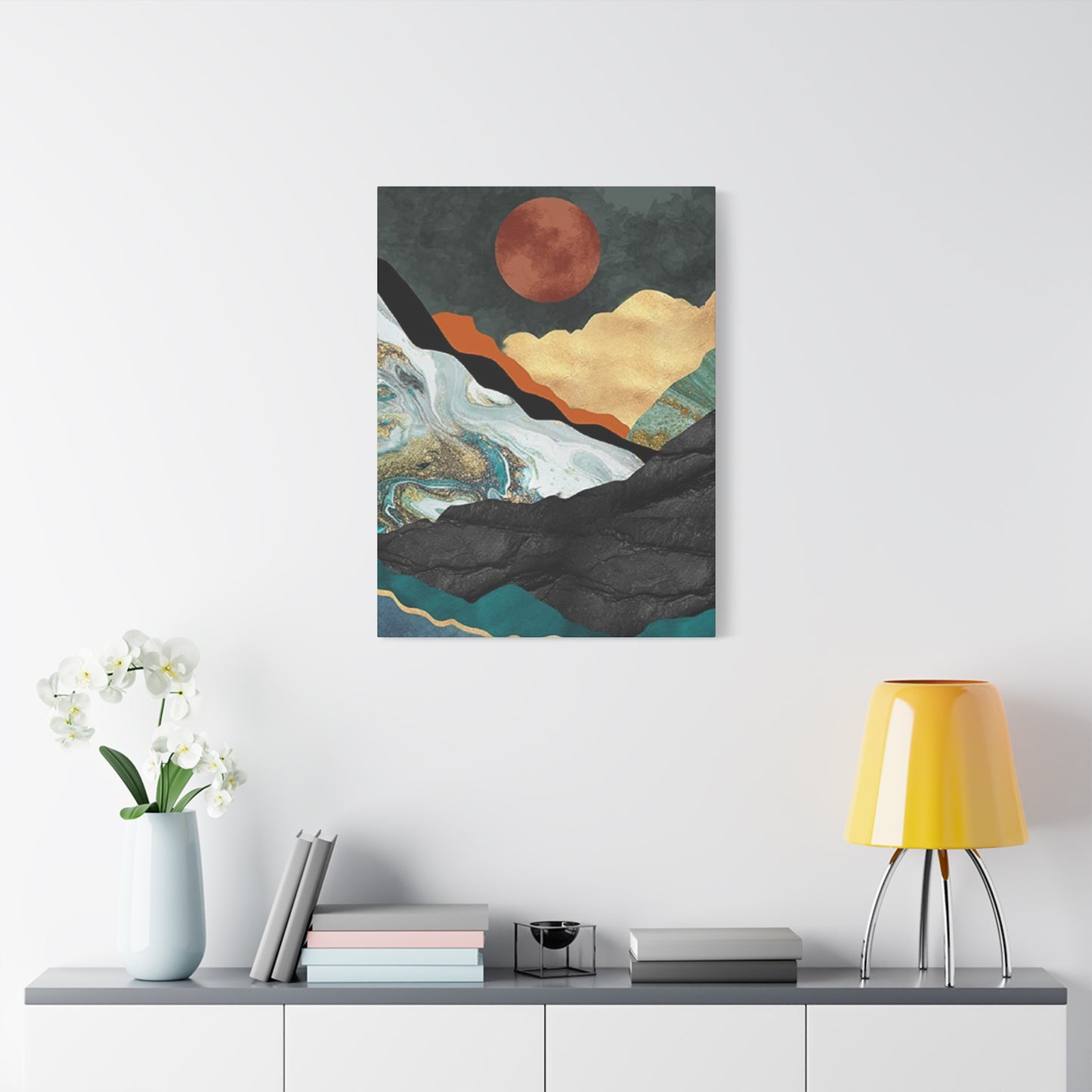 Full Moon In Mountains Modernism Wall Art & Canvas Prints