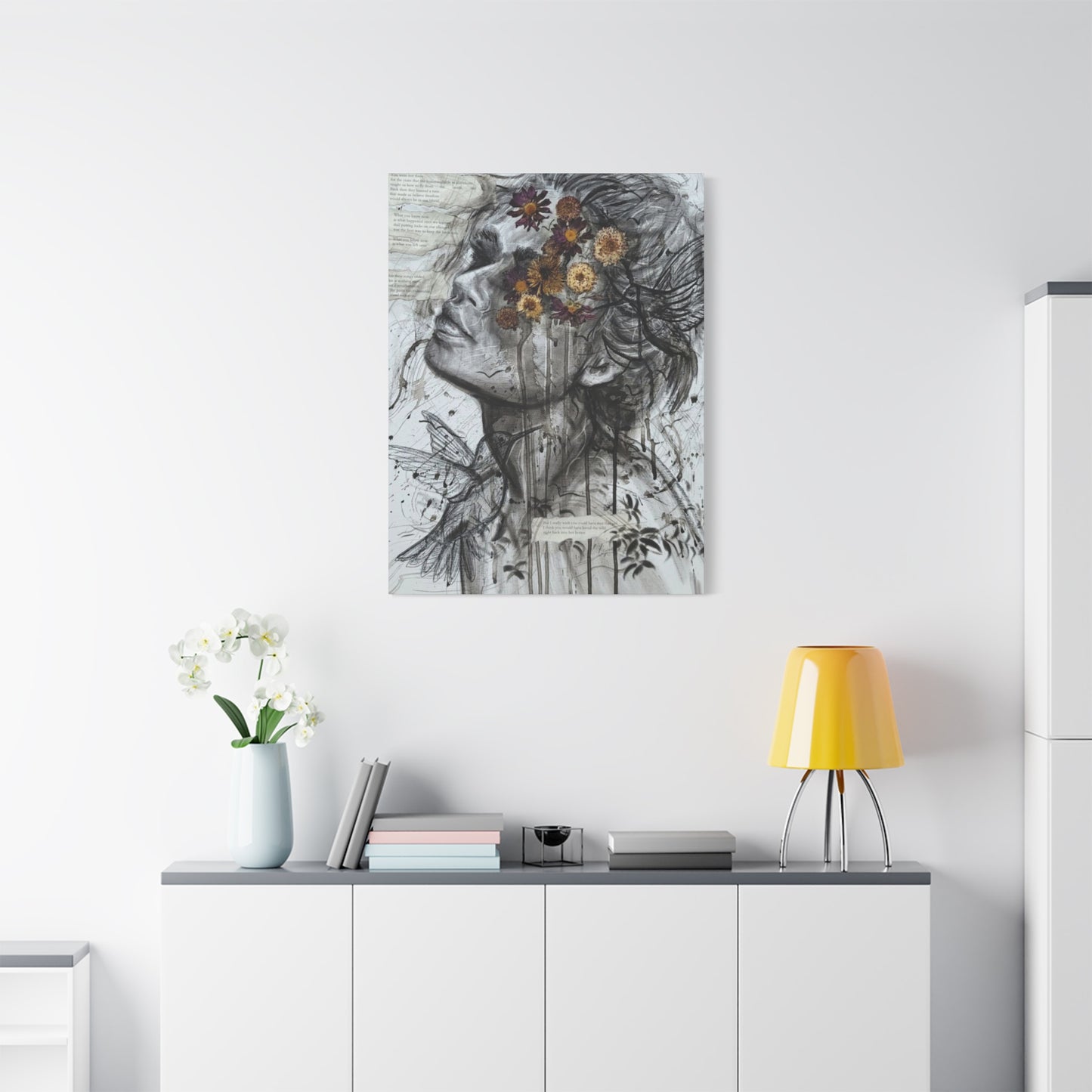 Girl And Flower Abstract Mixed Media Wall Art & Canvas Prints