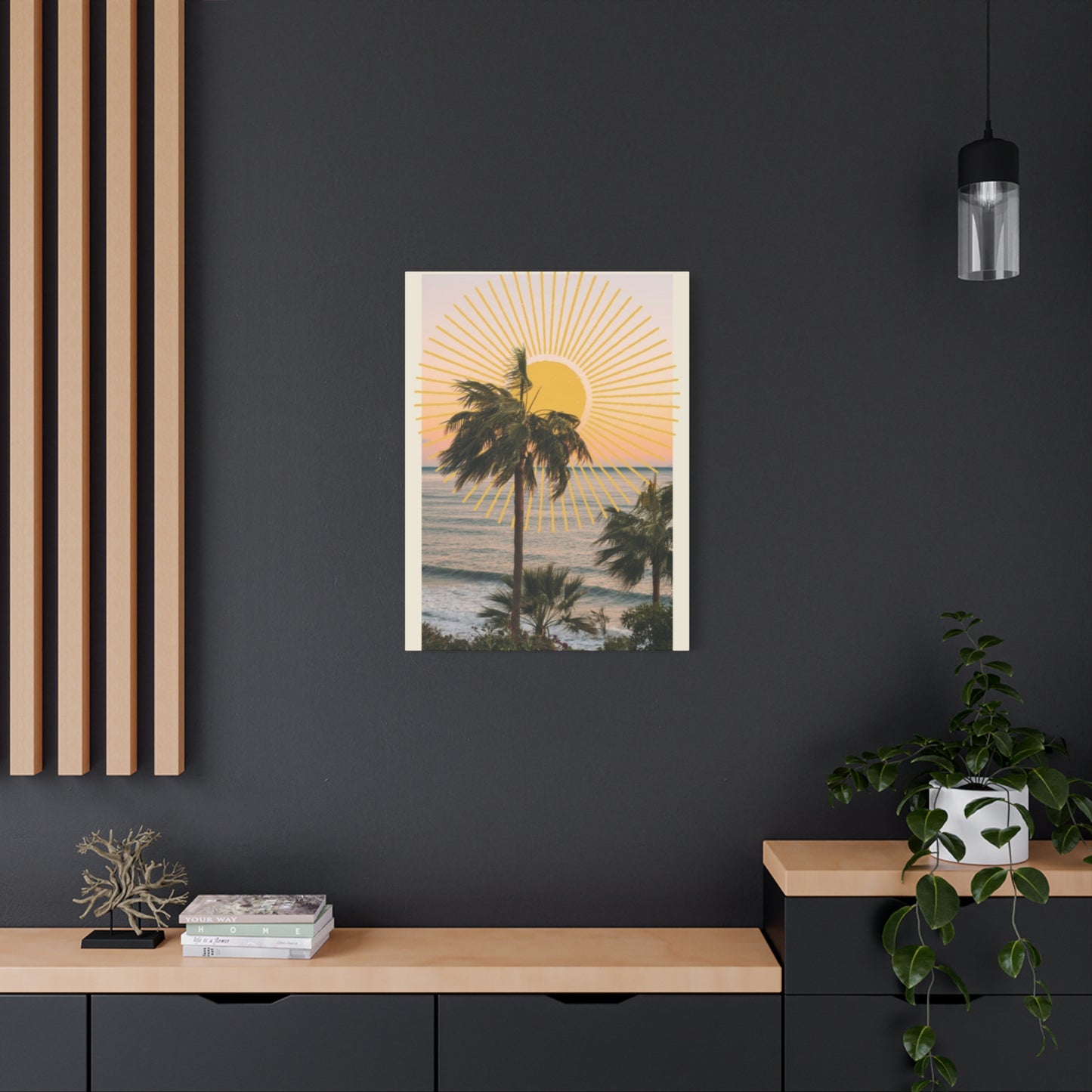 Sunset & Palm Tree On The Beach Wall Art & Canvas Prints