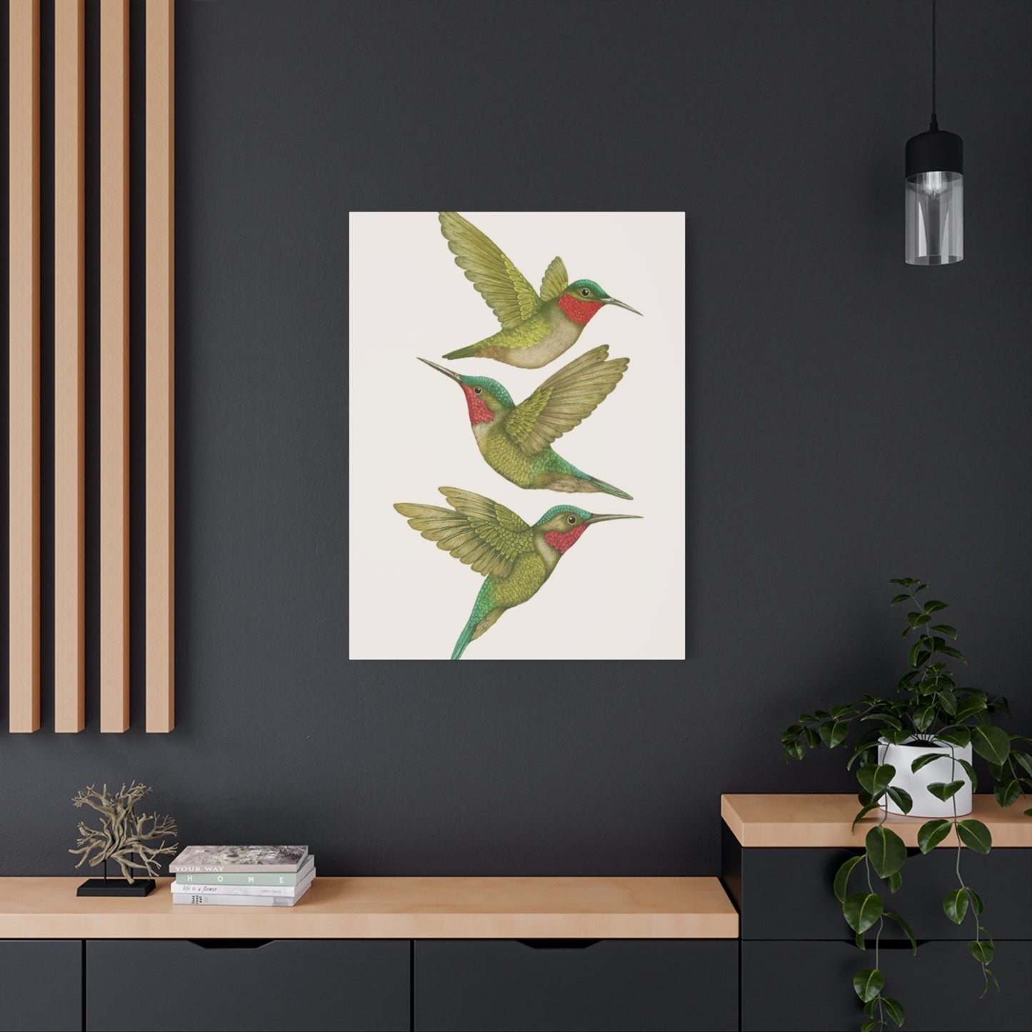 Three Green Humming Bird Painting Wall Art & Canvas Prints