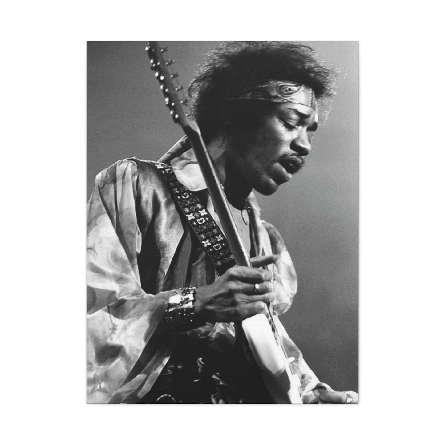 Greyscale Jimi Hendrix Playing Guitar Wall Art & Canvas Prints