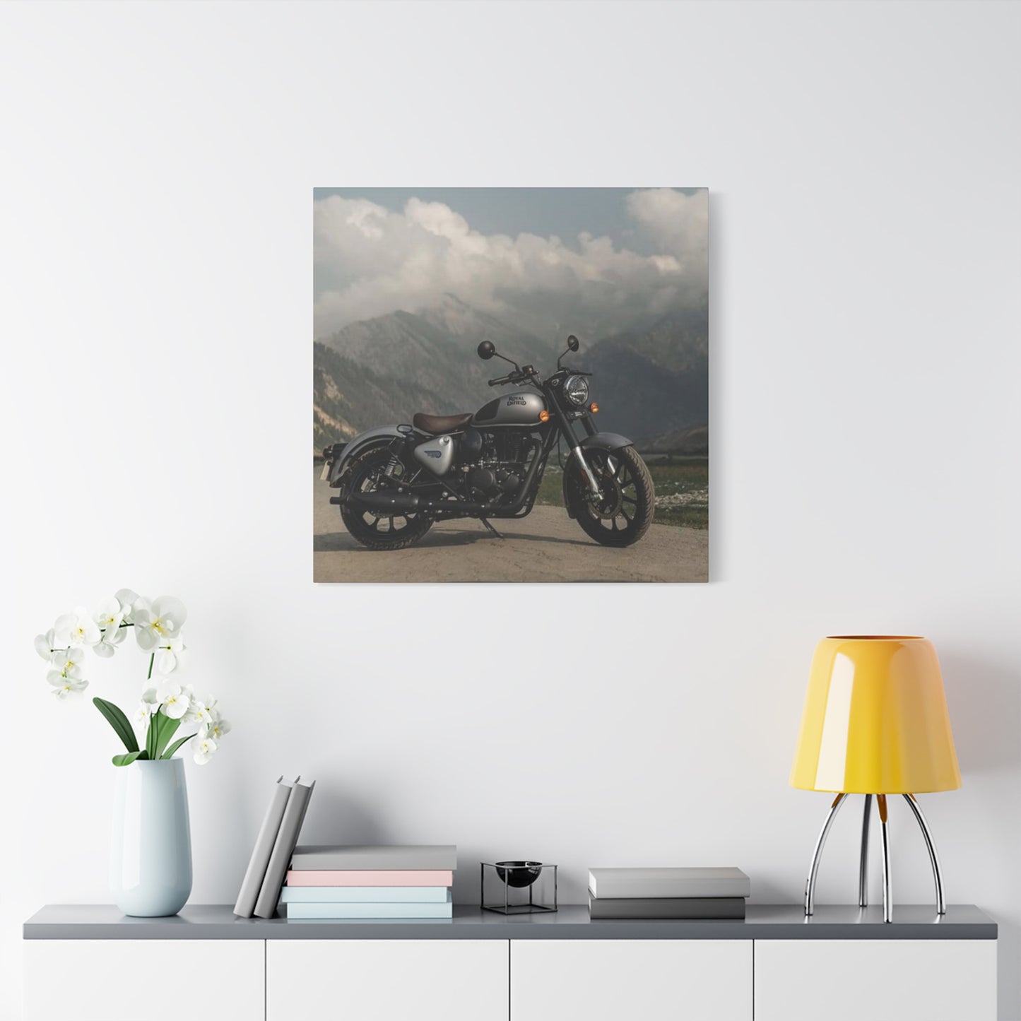 Gray Metal Classic Royal Enfield Motorcycle Wall Art & Canvas Prints