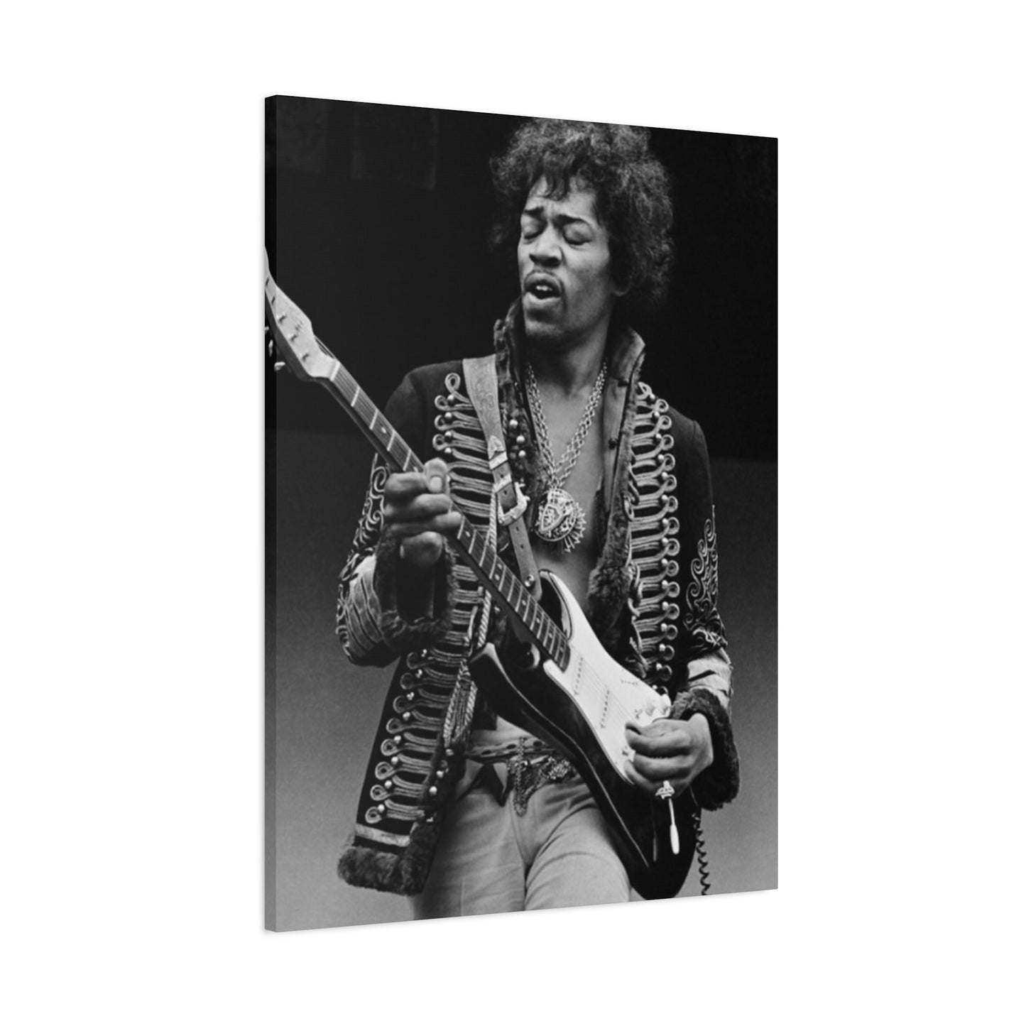 Greyscale Jimi Hendrix Playing Guitar Poster Wall Art & Canvas Prints