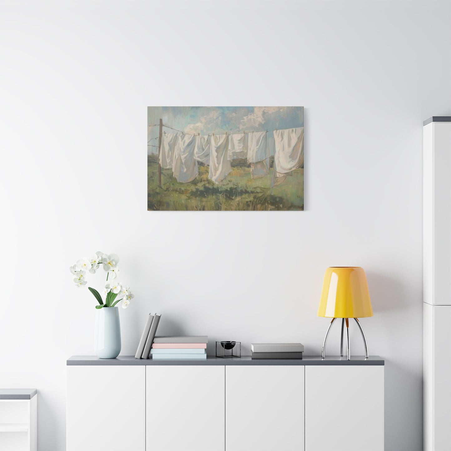 White Clothes Drying Laundry Wall Art & Canvas Prints